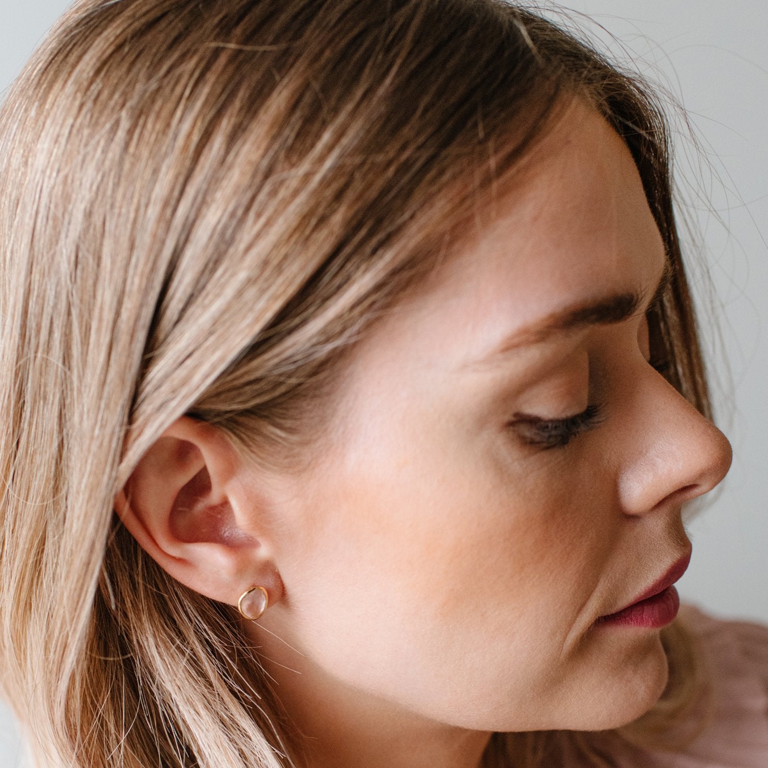 Pink Quartz & Gold Joy Stud Earrings - Elegant Rose Gold Jewelry for Women, Perfect for Everyday Wear, Parties & Gifts