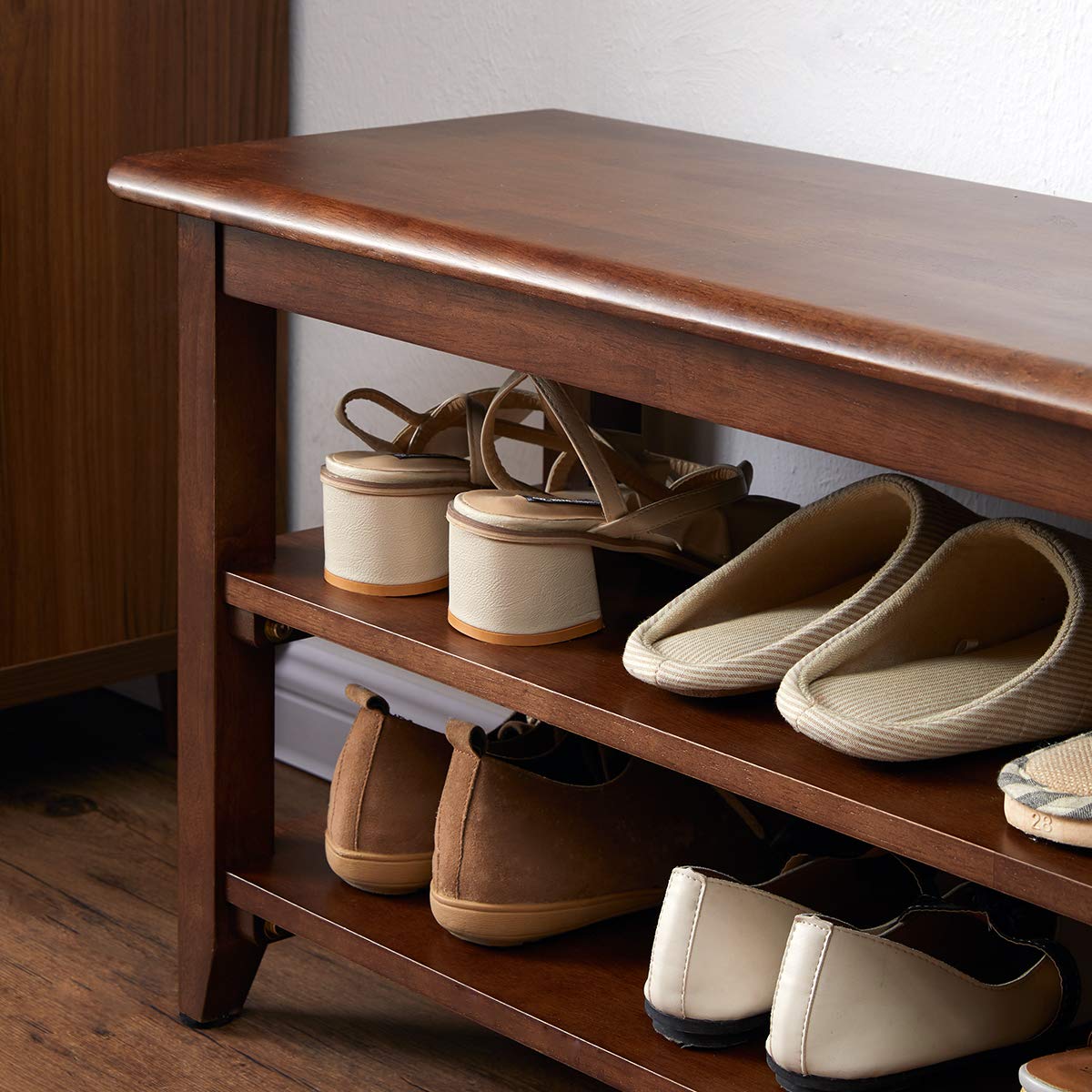 Rustic Solid Wood Shoe Storage Bench - 47.2