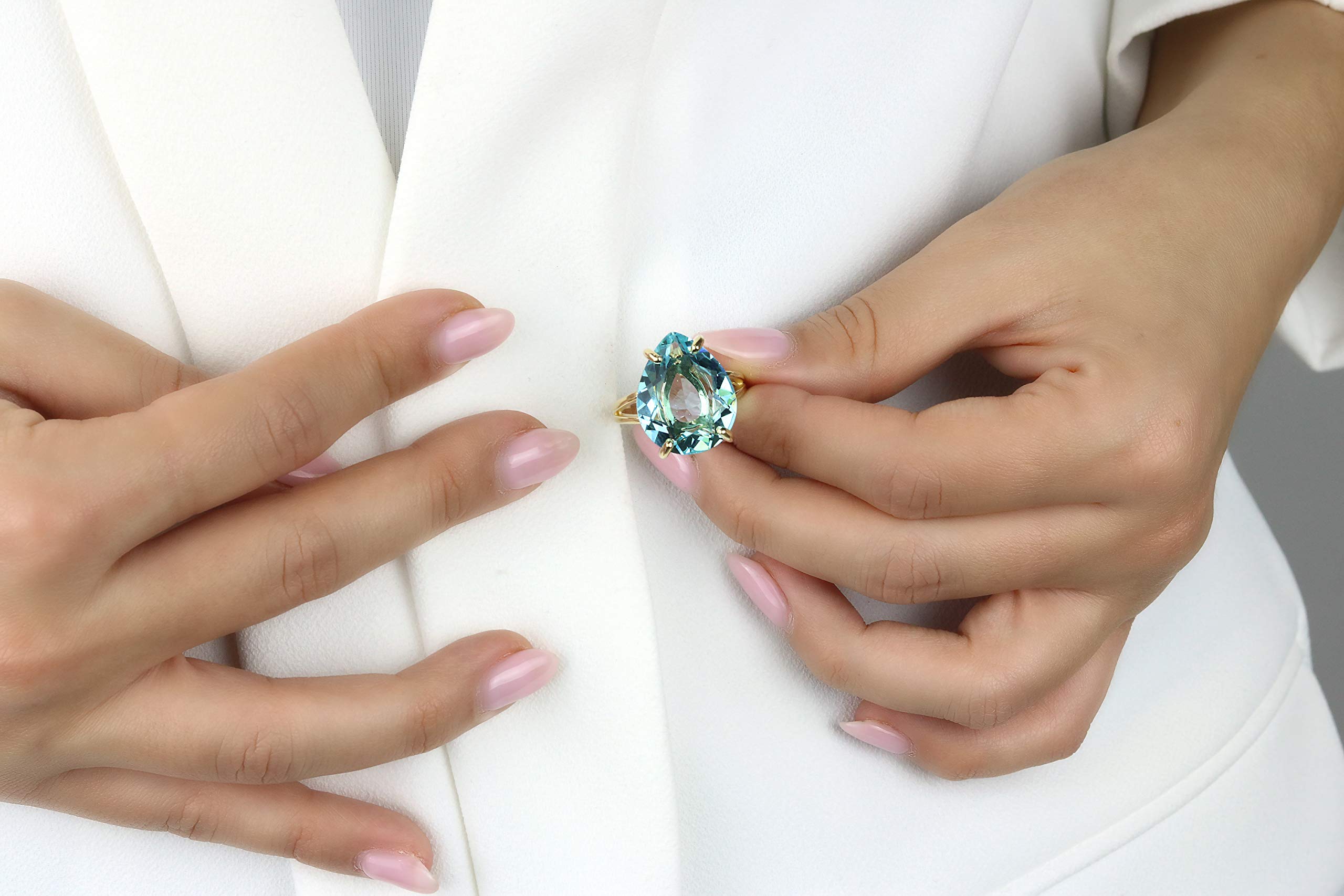 14k Rose Gold Blue Topaz Anemone Jewelry Ring - Elegant Custom Engagement Ring, Fashion & Birthstone Gift for Women - Available in All Ring Sizes - Comes with Jewelry Box - Perfect for Anniversaries, Weddings & Special Occasions