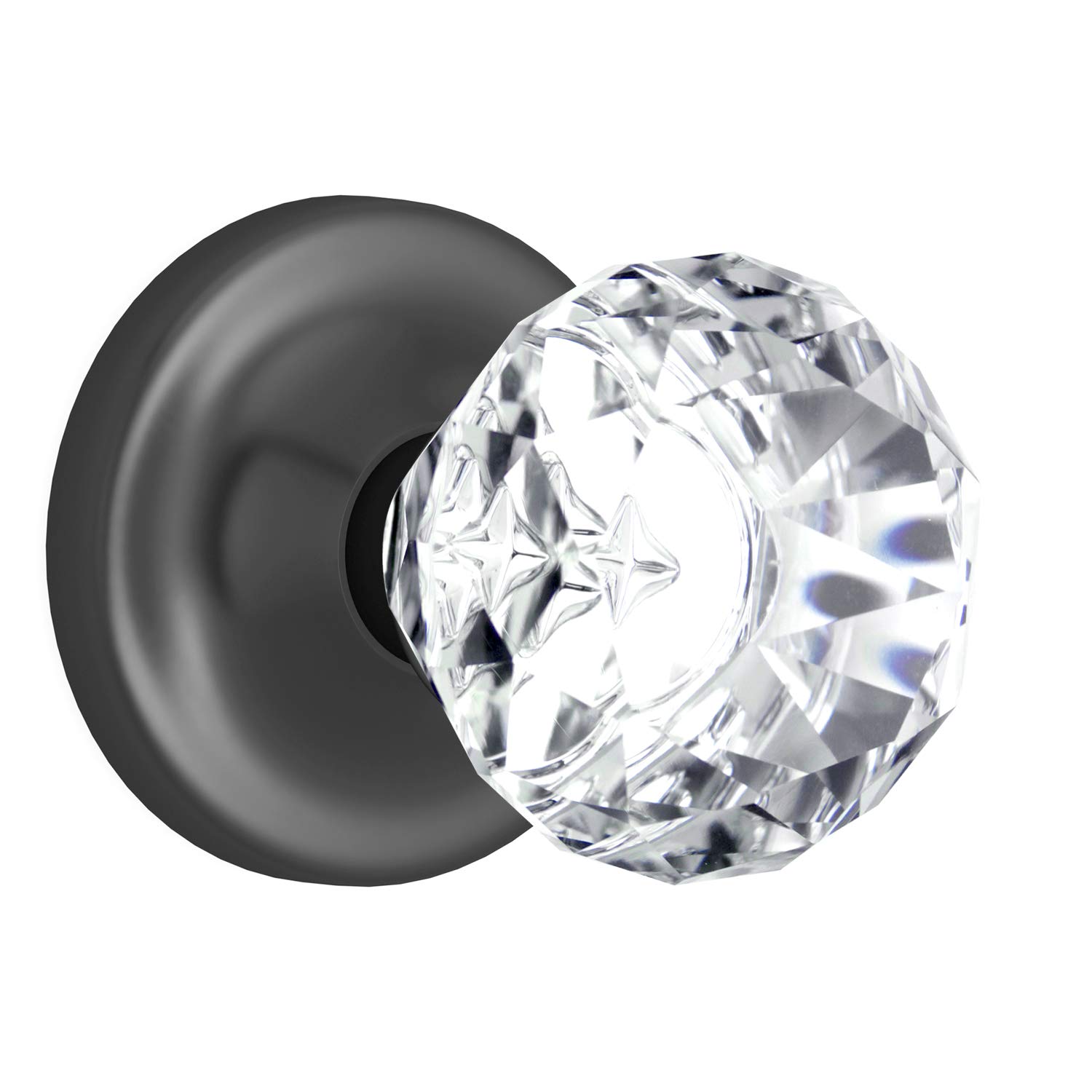 (7 Pack) Dark Grey Diamond Round Brilliant Crystal Door Knobs with Round Rosette - Elegant & Secure Privacy Hardware for Bedroom, Bathroom, and Office Doors