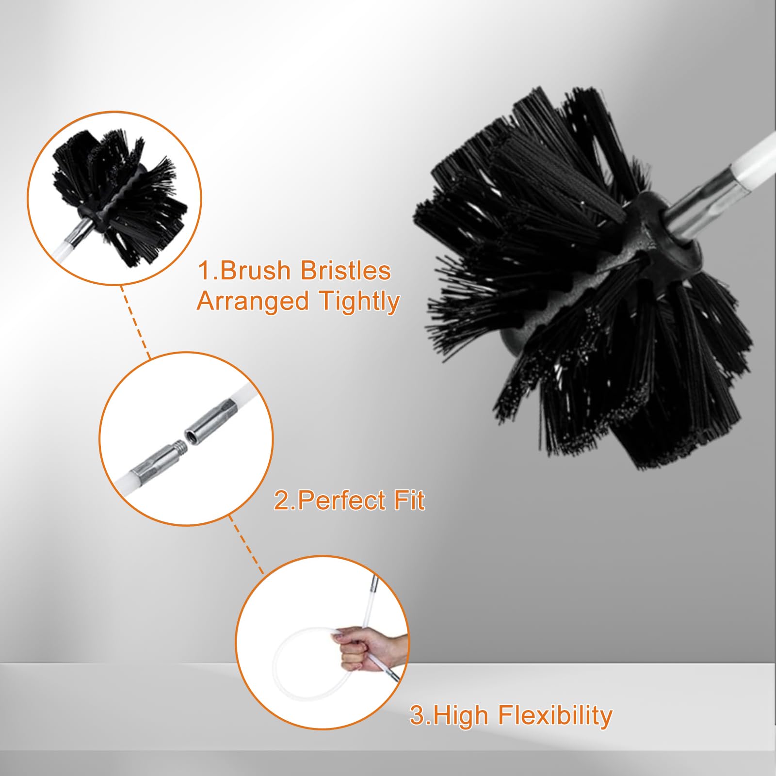 **Dryer Vent Cleaning Kit - Chimney Sweep Brush Kit with 4 Extension Rods - Fireplace & Sewer Pipe Cleaning Tool for Home Maintenance (1 Brush + 4 Rods) - Perfect for Fireplace, Dryer Vent, and Fume Hood Cleaning**