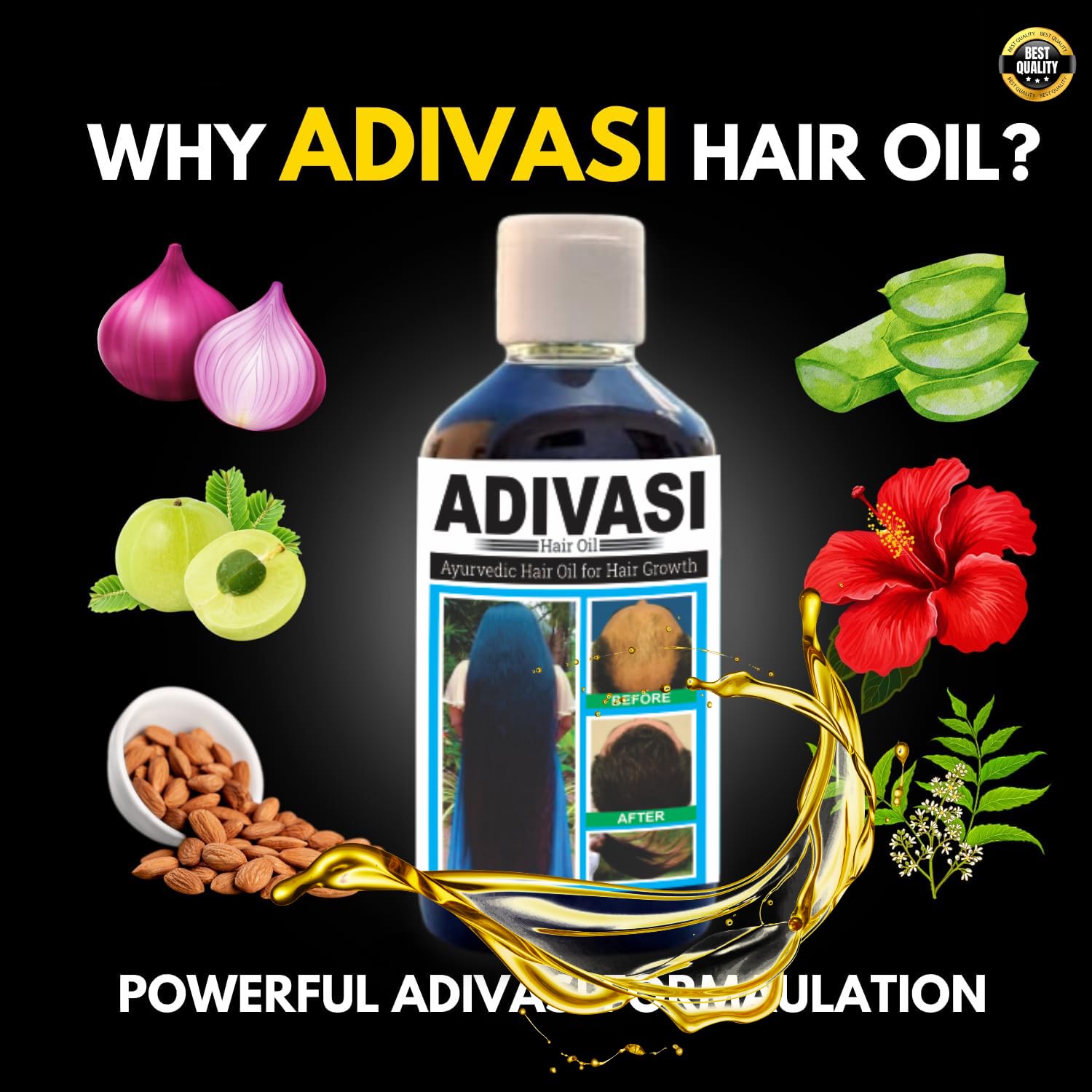 INPROVEDA Adivasi Herbal Hair Growth Oil 100ml - Natural Ayurvedic Treatment for Thicker, Longer Hair - Perfect for Daily Scalp Massage & Hair Care Routine