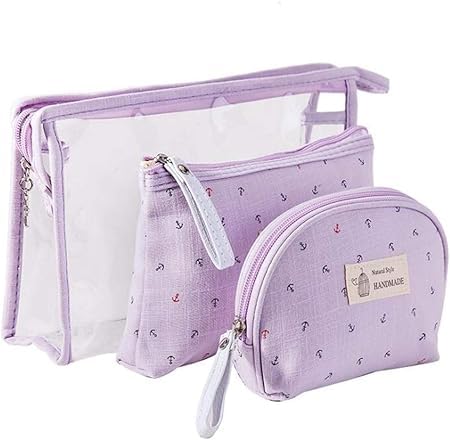 Keetly 3 Pack Clear PVC Toiletry Bag Organizer with Zipper - Travel Cosmetic Makeup Pouch for Women, Transparent Purple - Perfect for Handbags, Gym, Airplane & Vacation Essentials