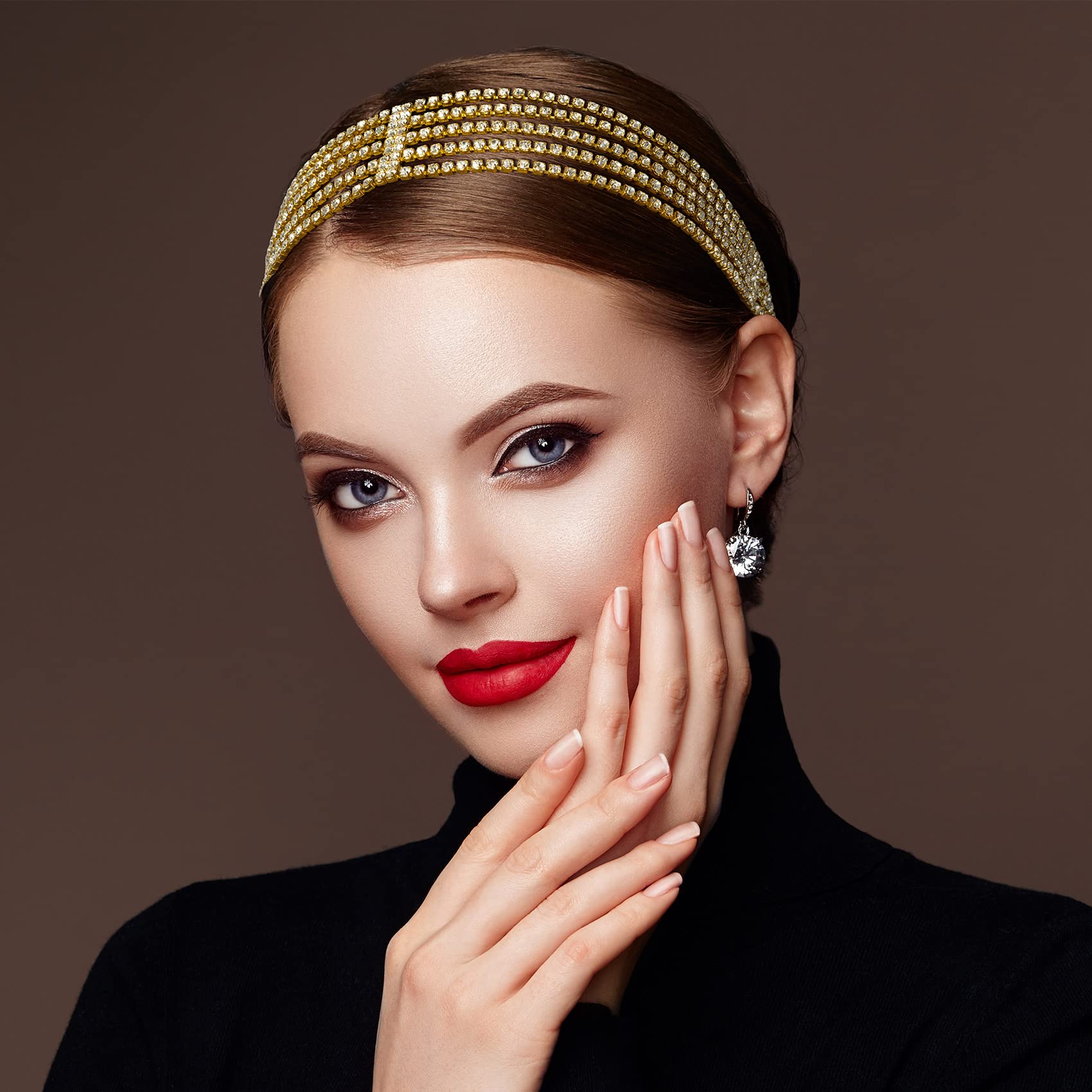 ANCIRS 2 Pack Adjustable Rhinestone Headbands for Women - Multi-Layered Stretchy Hair Accessories, Gold & Silver Bridal Hair Bands for Girls - Perfect for Weddings, Parties & Everyday Wear