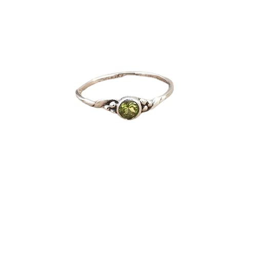 Peridot Stacking Ring - 925 Sterling Silver Minimalist Handmade Jewelry for Women | Bohemian Style Green Stone Ring | Perfect Christmas Gift, Birthday Present & Everyday Wear | BY TEJIKA