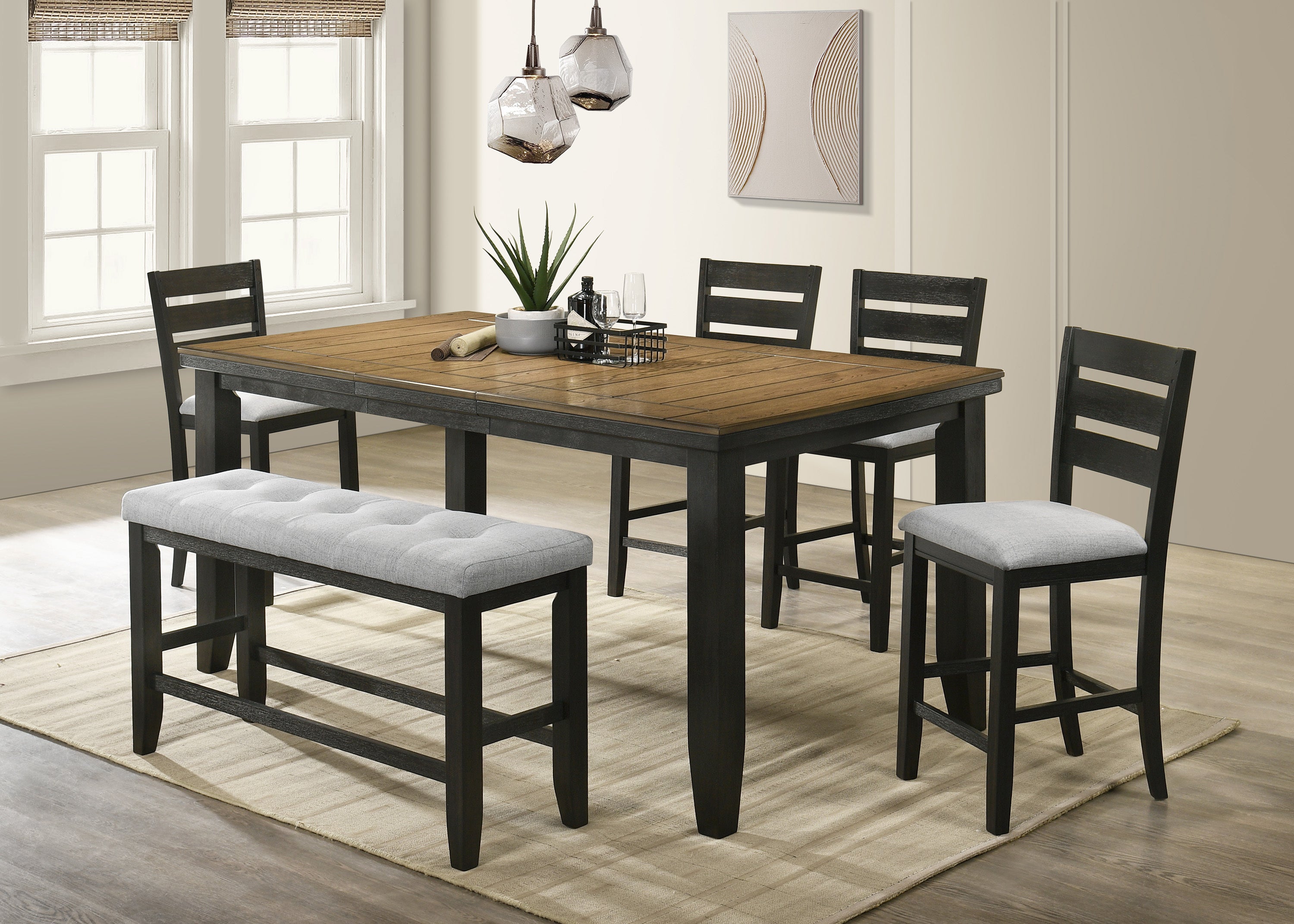 Modern Charcoal Finish Counter Height Dining Chairs - Set of 2 Fabric Upholstered Bar Stools with Wooden Frame | Perfect for Kitchen Islands, Breakfast Bars & Small Space Dining
