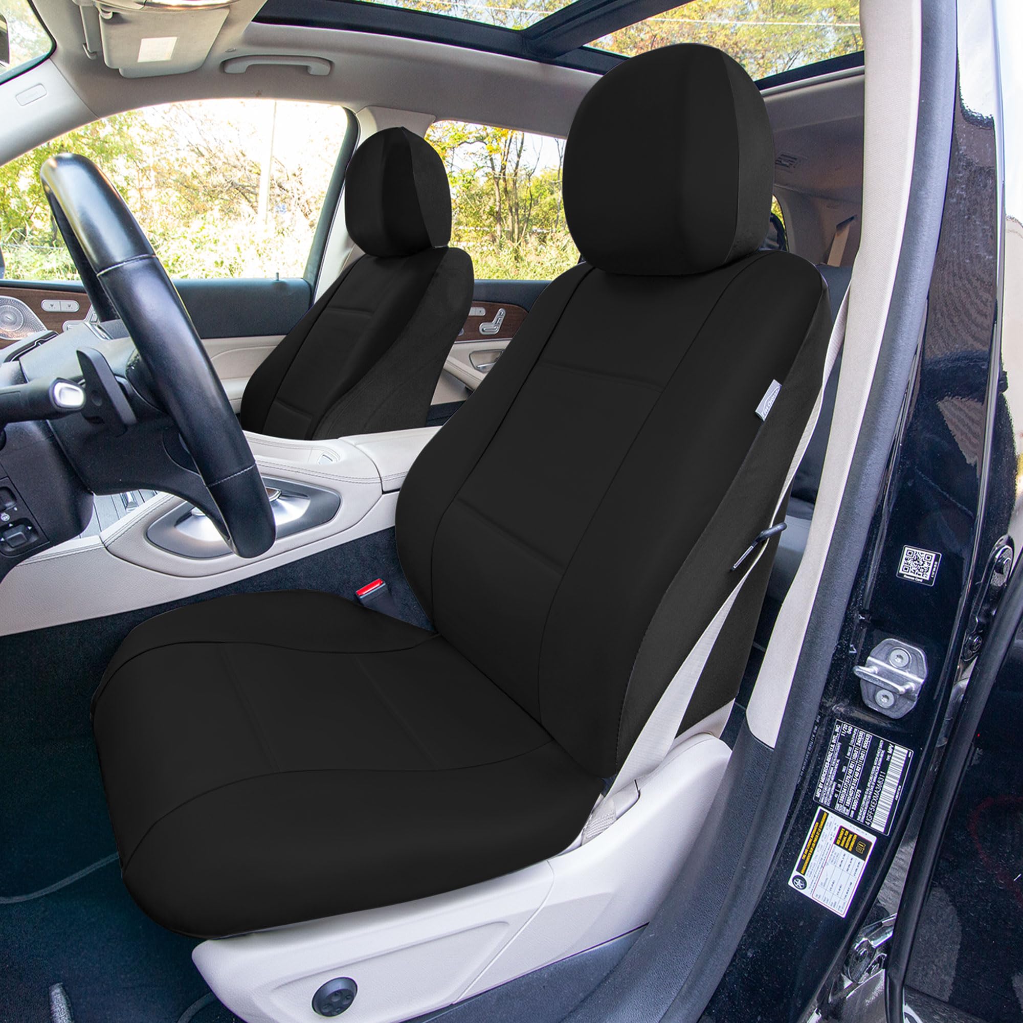 Premium PU Leather Car Seat Covers Full Set - Universal Fit for Small Cars, Trucks & SUVs | Airbag Compatible Split Bench Design | Solid Black & Tan Interior Accessories | Perfect for Daily Commute, Road Trips & Vehicle Protection