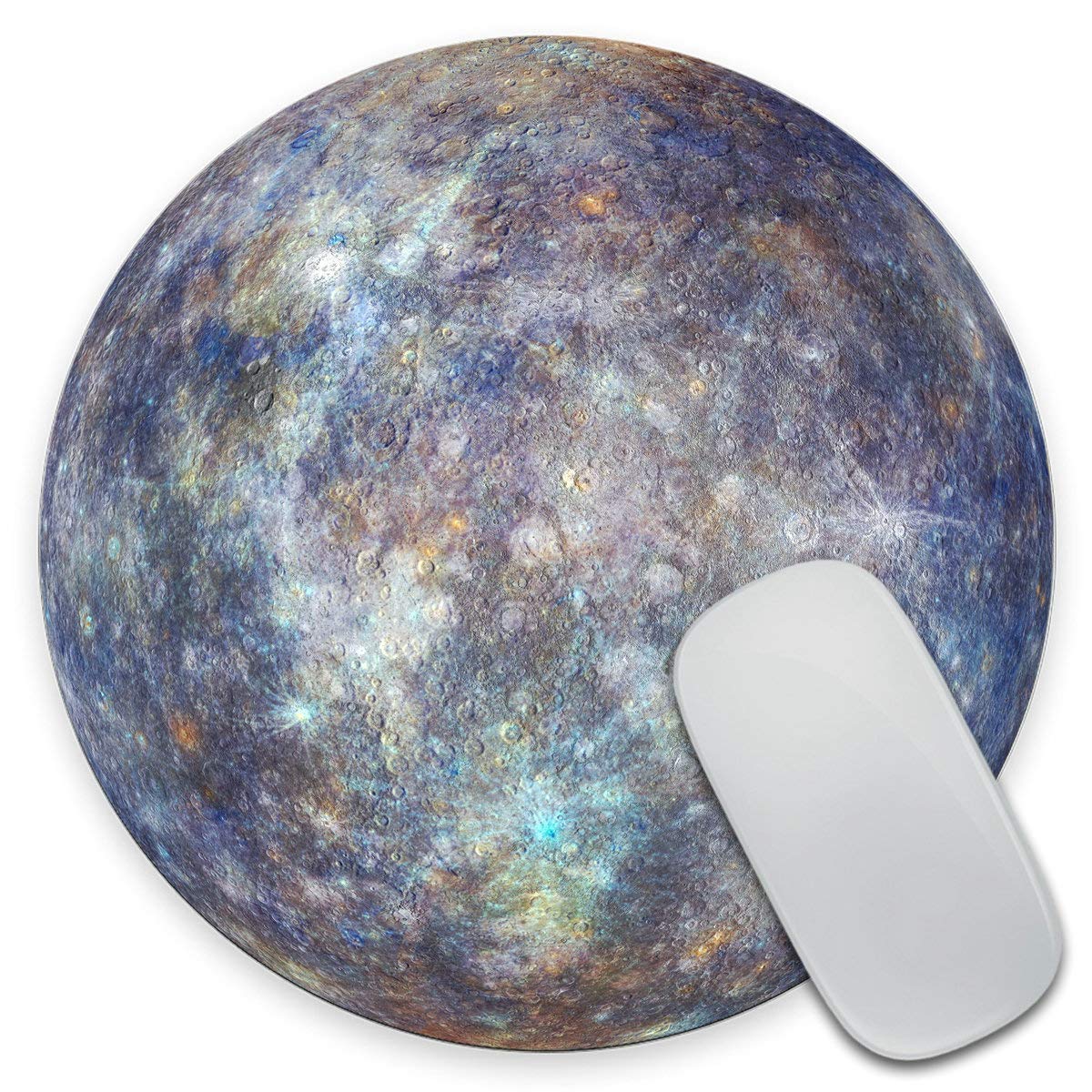 Premium Blue Space-Themed Mercury Planet Round Mouse Pad - Non-Slip Office Desk Mat for Gaming, Work & Home Use - Unique Gift for Friends & Colleagues