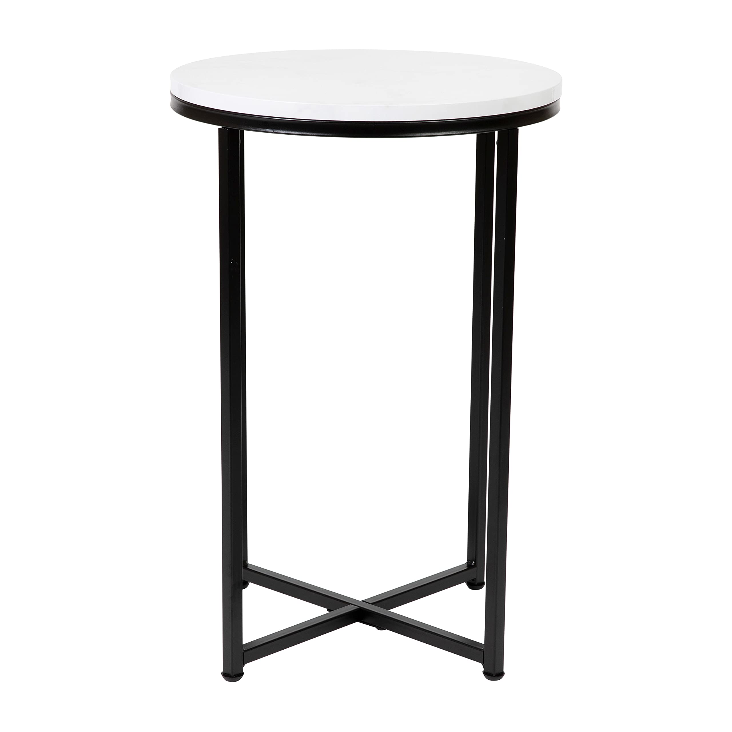 EMMA OLIVER White Marble Coffee Table with Black Metal Frame for Living Room Decor