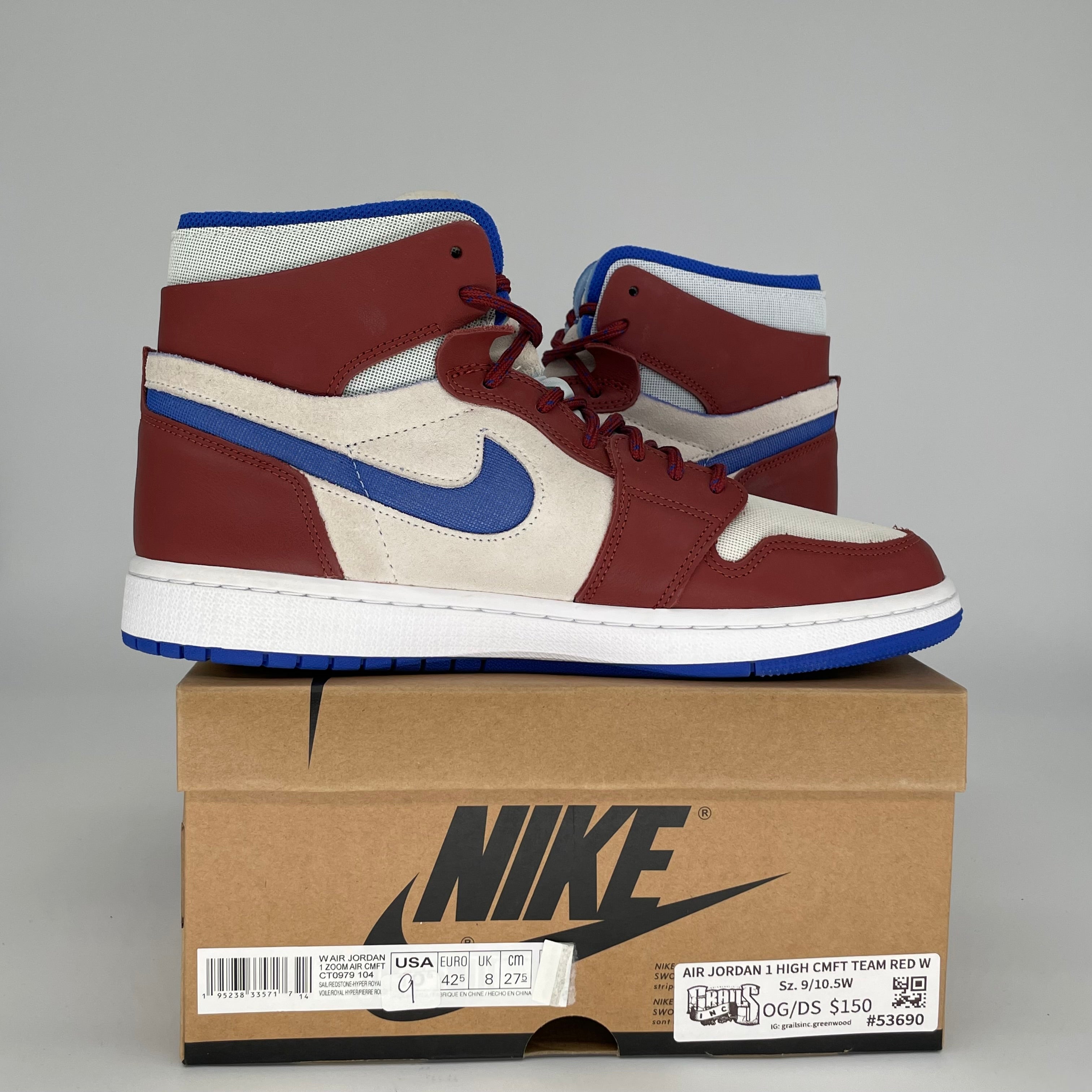 AIR JORDAN 1 HIGH CMFT TEAM RED Women's Sneakers Size 9/10.5W (CT0979-104) - Comfortable Basketball Shoes for Women, Perfect for Sports, Gym & Casual Wear
