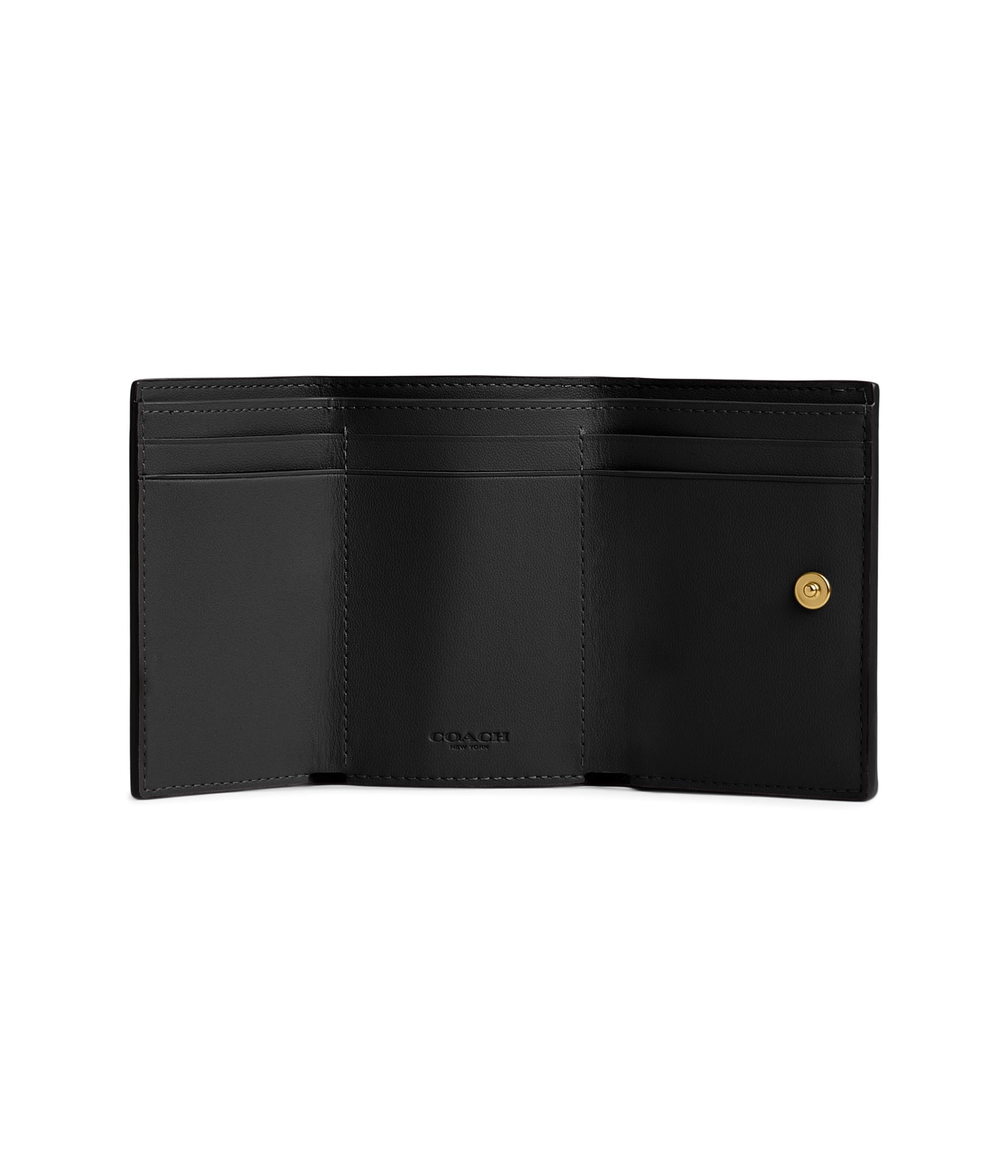 Coach Women's Essential Polished Pebble Mini Trifold Wallet - B4/Black, One Size | Compact Leather Wallet for Everyday Use, Travel & Gift Giving