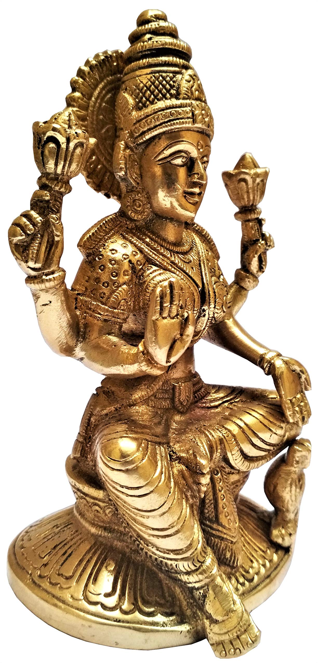 Purpledip Brass Lakshmi Statue - Hindu Goddess of Prosperity & Wealth - Handcrafted Collectible Idol for Home & Office Decor (11568) | Perfect for Puja Altars, Meditation Spaces & Gift Giving