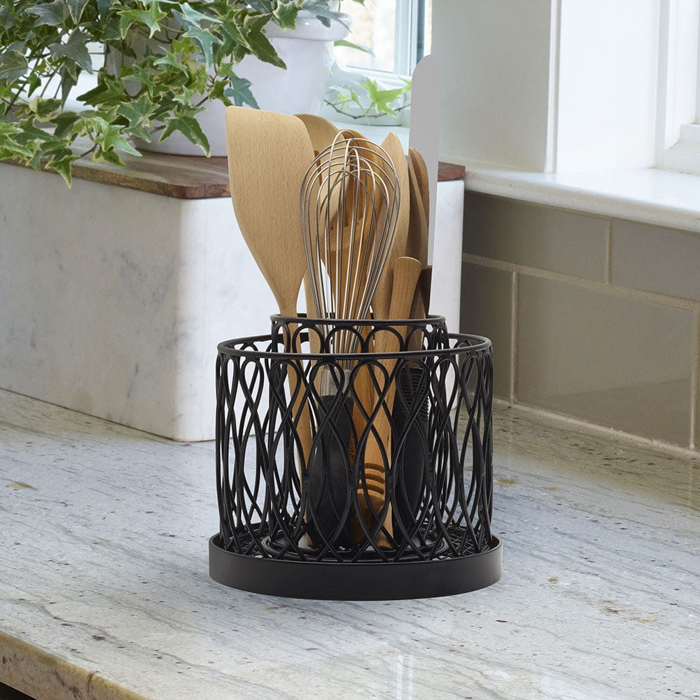 2-Tier Rotating Utensil Holder with Twist Loop Design - Perfect for Kitchen Countertop Organization & Spice Jar Storage