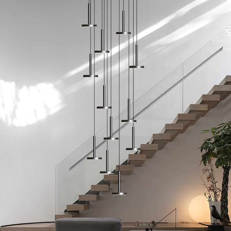 Luxury Designer Arc Staircase Chandelier - Modern Crystal Pendant Light for Grand Foyer, Spiral Stairwell & Elegant Home Decor