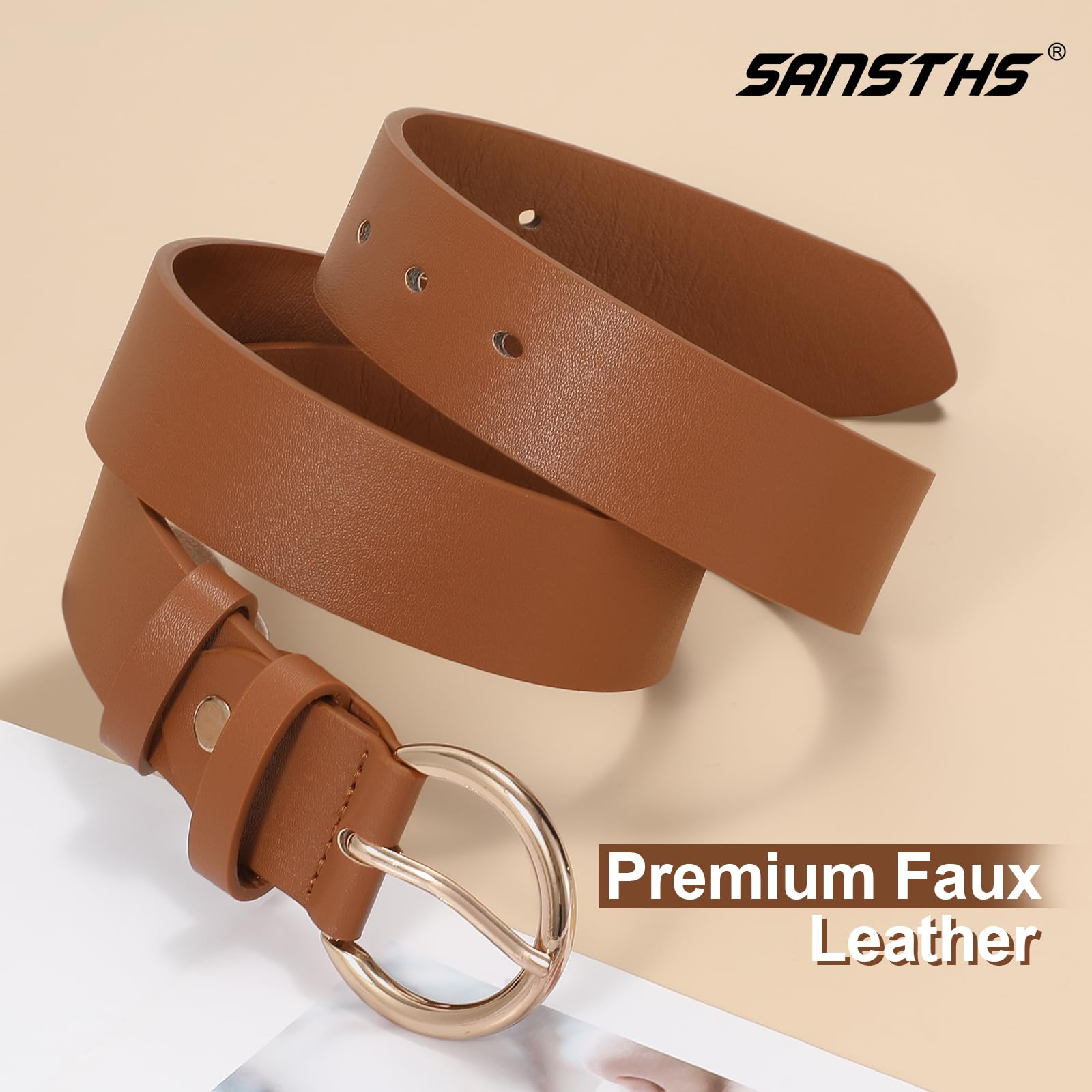 SANSTHS Women's Black Leather Belt with Gold Buckle - Stylish Dress Belt for Jeans, Pants & Office Wear - Perfect for Casual & Formal Outfits
