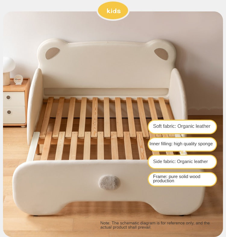 Organic Birch Solid Wood Retractable Kids Bed with Genuine Leather - Perfect for Toddler Rooms, Daycare Centers & Small Spaces