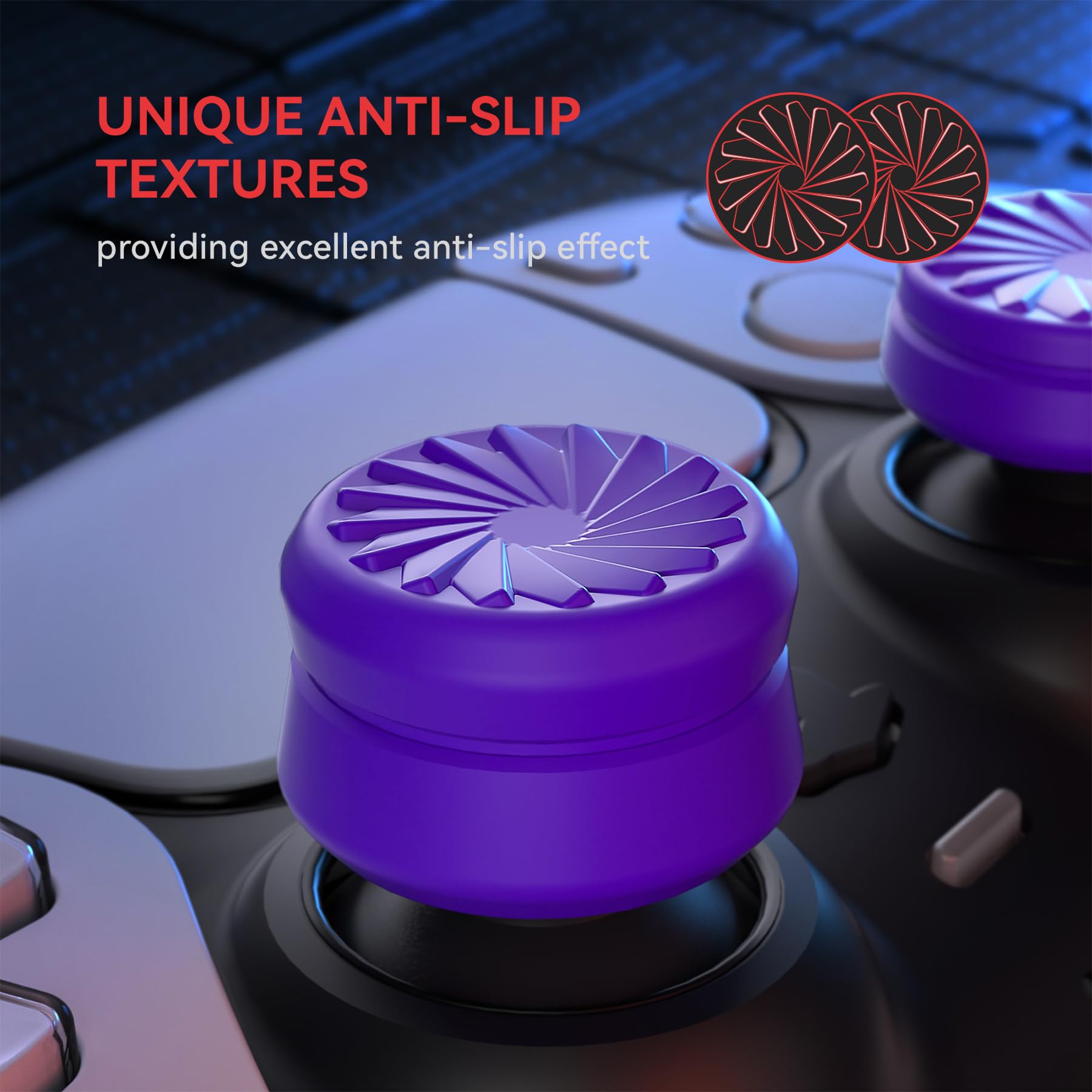 PlayVital Thumb Grip Cushion Caps for PS5/PS4, Xbox Series X/S/One, Switch Pro & Elite Series 2 Controllers - 3 Pairs, Purple - Enhance Gaming Comfort for Long Sessions