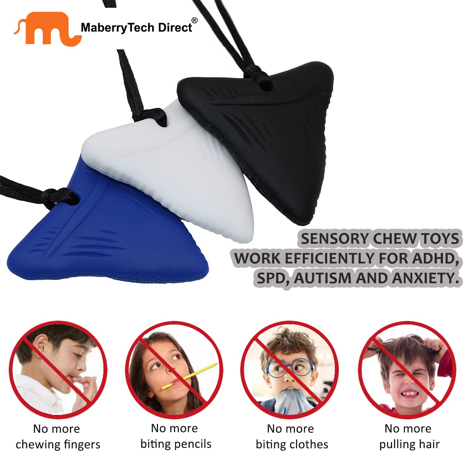 3 Pack Silicone Chewy Necklace for Sensory Kids - Autism, ADHD & Anxiety Relief Toys - Reduce Chewing & Fidgeting for Boys, Girls & Adults - Perfect for School, Travel & Stress Relief