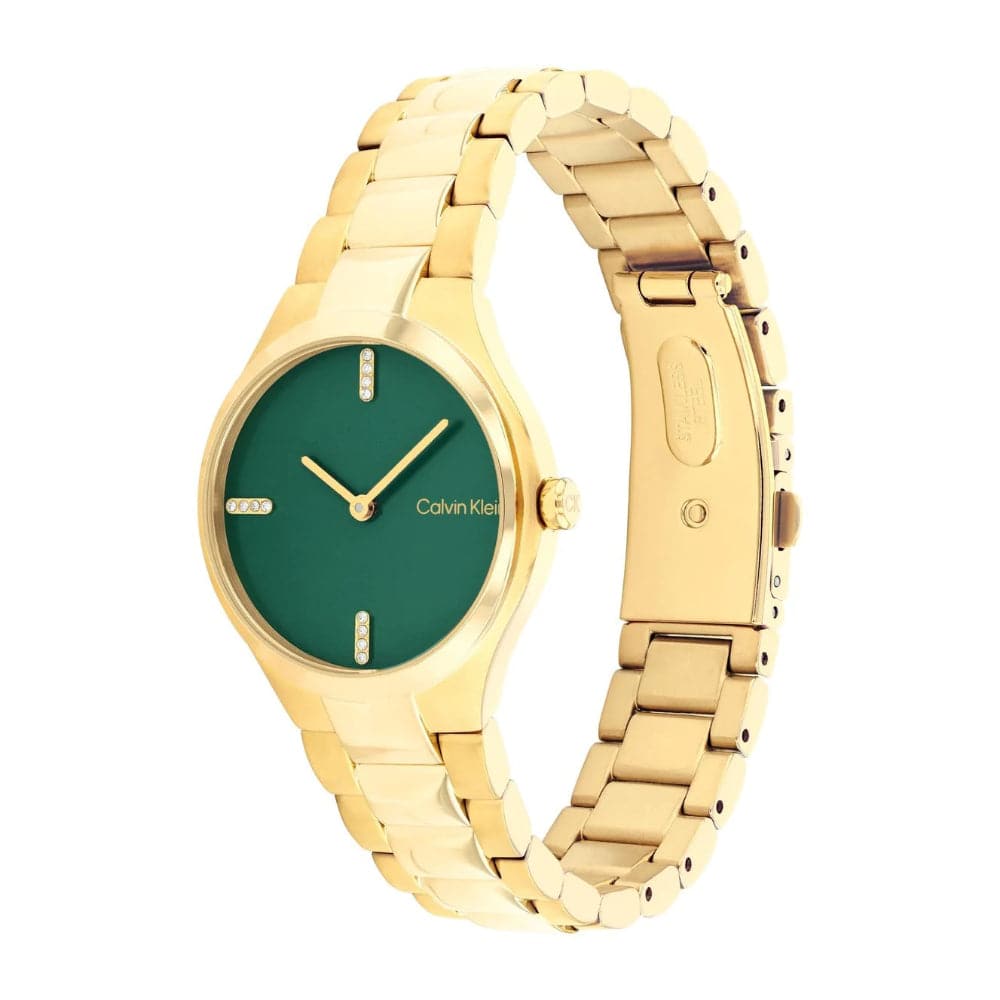 Calvin Klein Women's Green Dial Gold Stainless Steel Watch 25200333 - Elegant Fashion Accessory for Office, Party & Everyday Wear