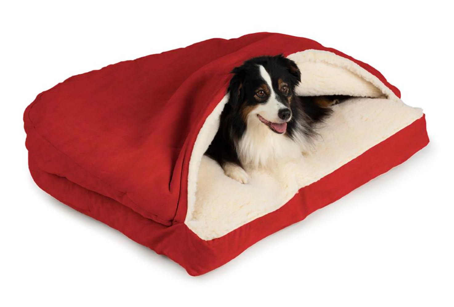 Snoozer Cozy Cave Dog Bed - Large Rectangle Pet Bed for Dogs, Soft & Warm, Red - Perfect for Indoor Use, Crate, or Travel Comfort