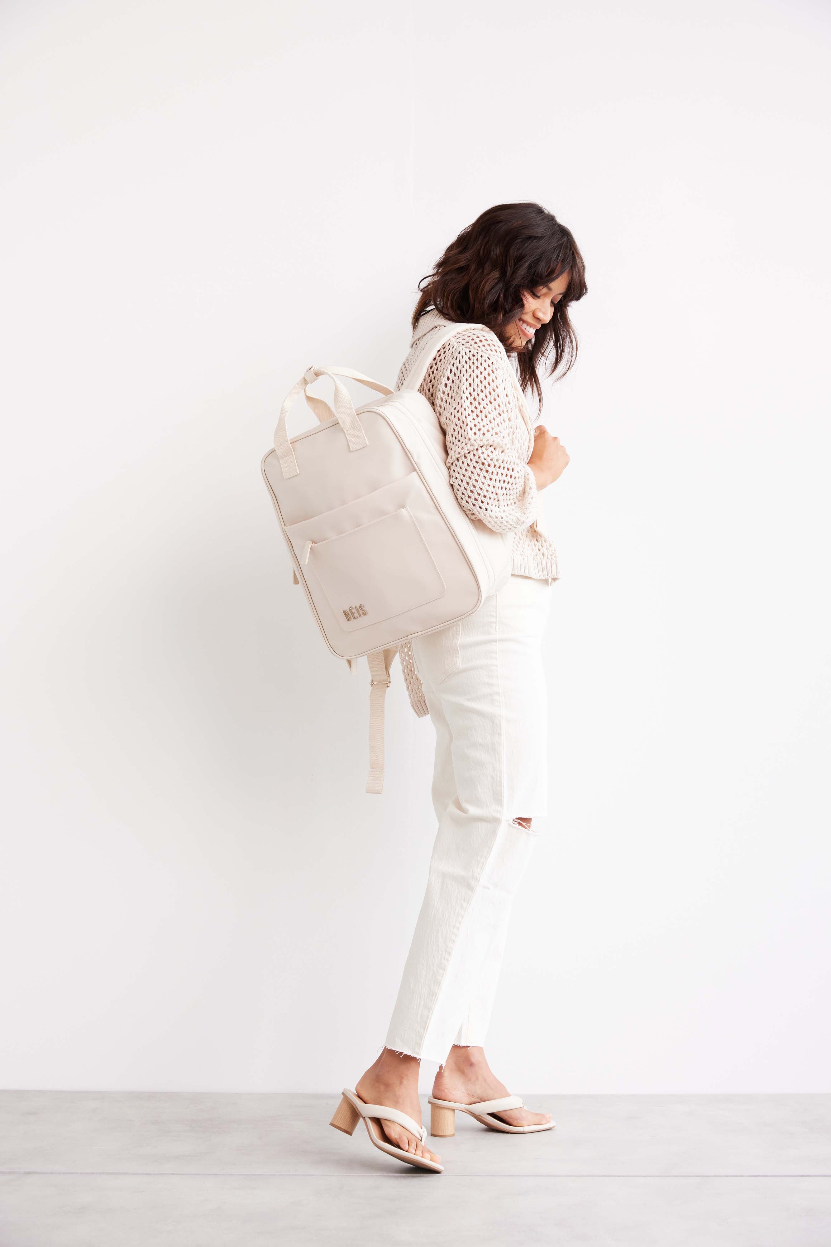 Expandable Beige Backpack for Travel, Hiking & Daily Use - Lightweight & Durable with Extra Storage Space