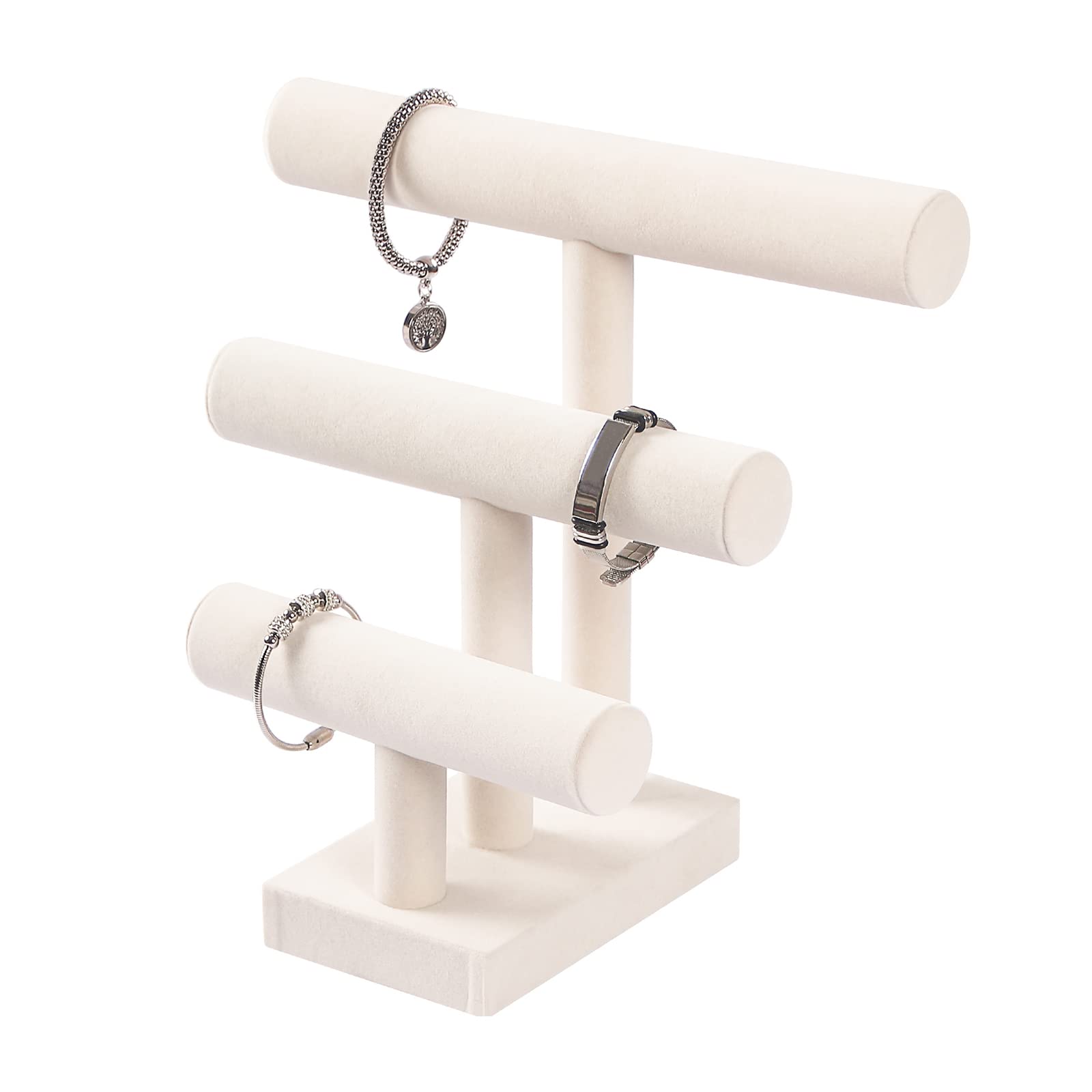 3 Tier Bracelet Holder - Jewelry Display Stand for Bangles, Necklaces, Watches & Hair Accessories - Beige Organizer for Retail Stores, Boutiques & Home Decor