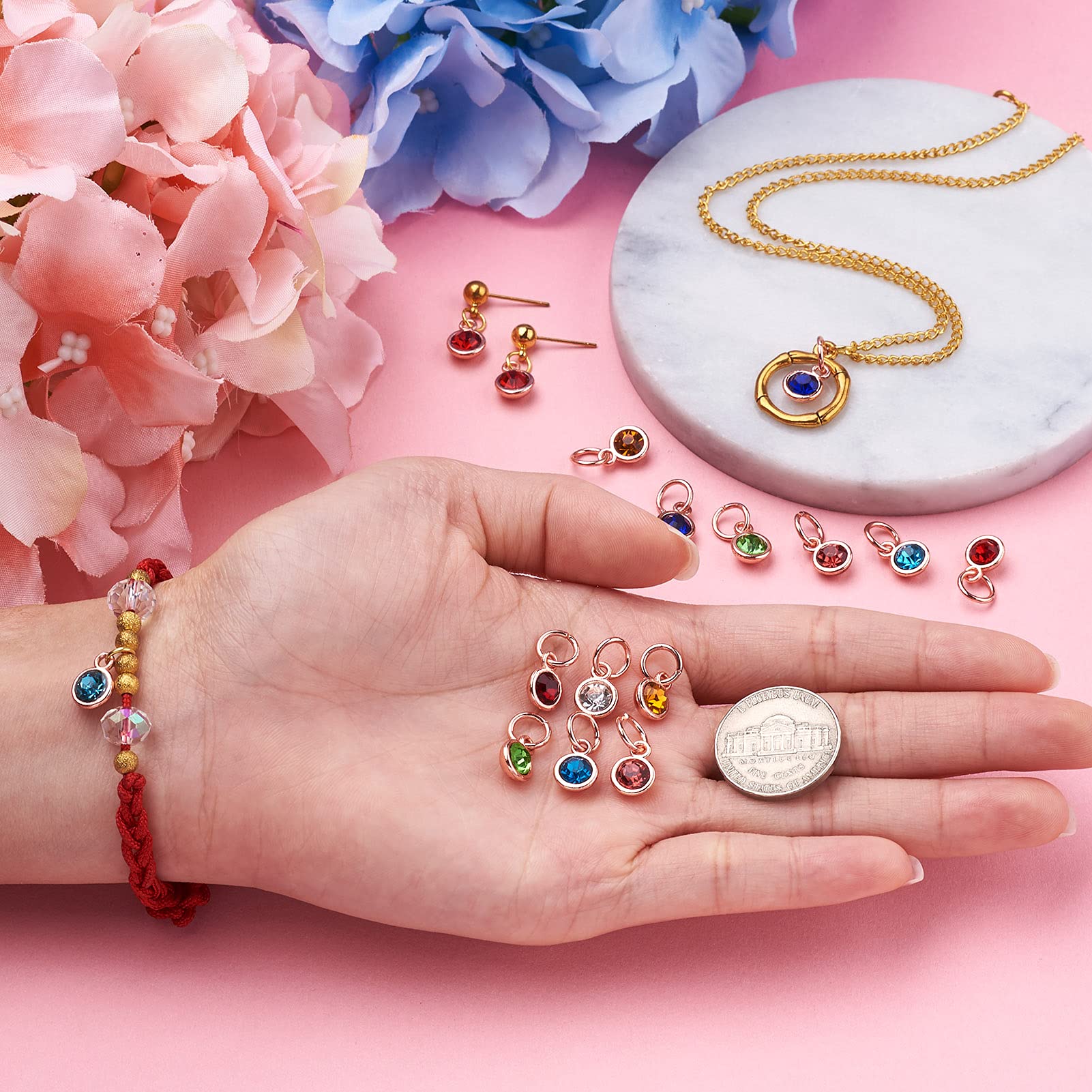 Craftdady Crystal Birthstone Charms - Tiny Round Rhinestone Dangle Pendants for Jewelry Making (Necklace, Bracelet, Earrings) - Perfect for DIY Crafts, Gift Giving & Special Occasions