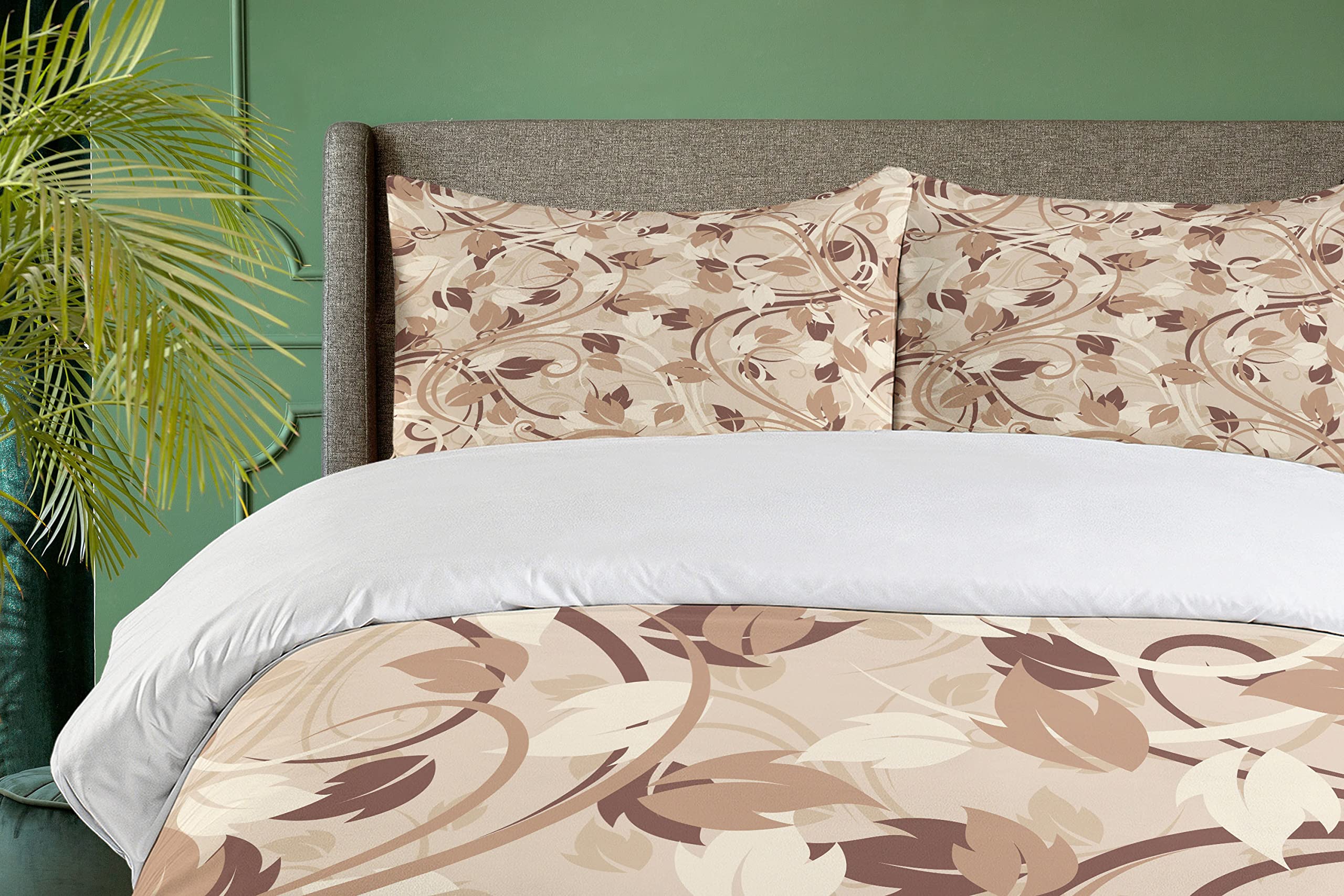 Ambesonne Ivory Duvet Cover Set - Autumn Leaves in Faded Earthen Tones, 3-Piece Bedding Set with 2 Pillow Shams, California King Size, Umber Cocoa | Fall Season Decor, Cozy Bedroom Upgrade for Autumn & Winter