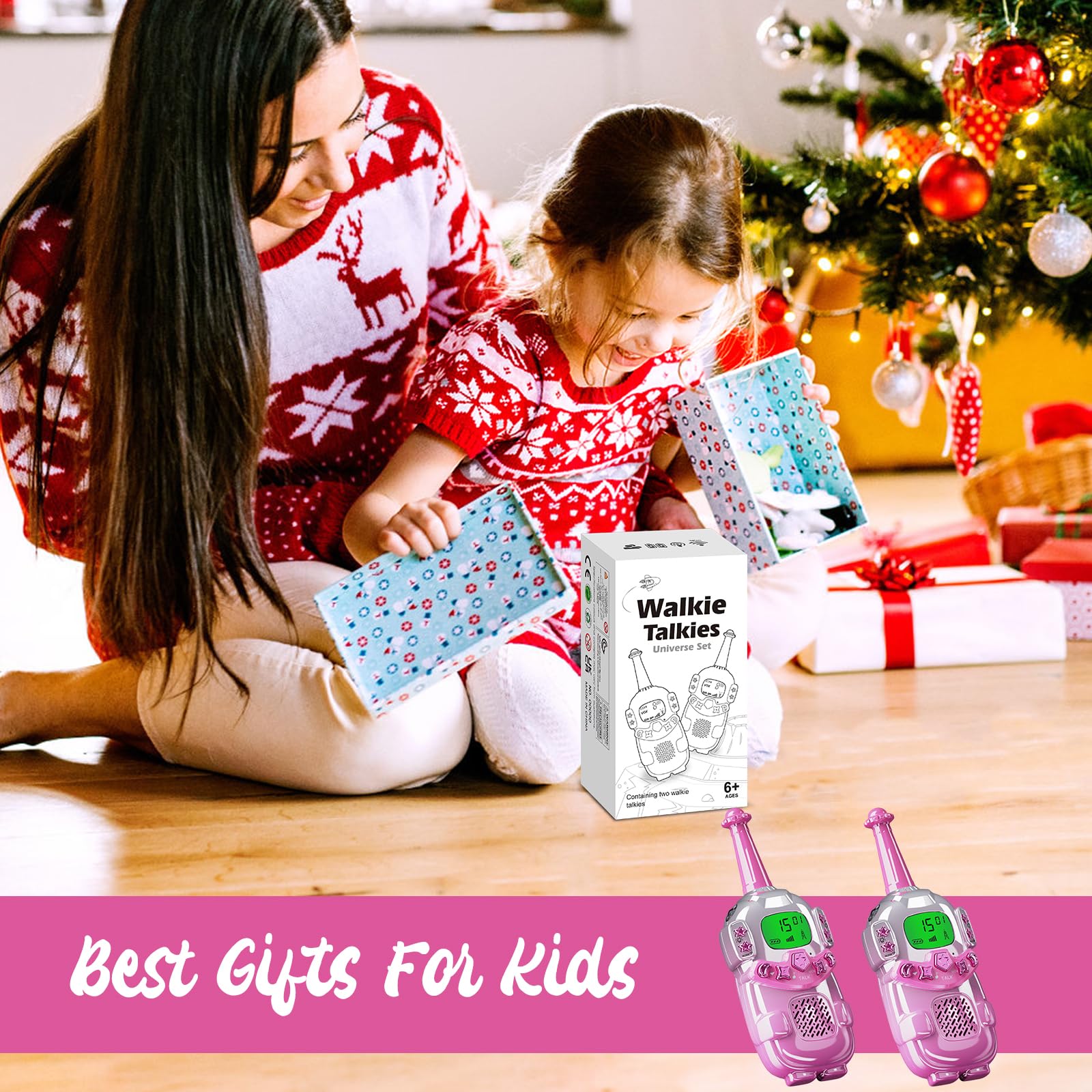 Mini Robot Walkie Talkies for Kids 2 Pack - Kids Walkie Talkies with LCD Backlit Screen & Flashlight, 3KM Long Range - Perfect Birthday Christmas Gift for Boys Girls Age 3-12 - Ideal for Camping, Hiking, Outdoor Adventures & Indoor Play (Pink)