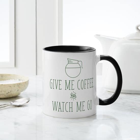 Give Me Coffee And Watch Me Go 11 oz Ceramic Coffee Mug - 325ml Insulated Tea Cup for Office, Home & Gifts | Funny Coffee Lover Gift Idea