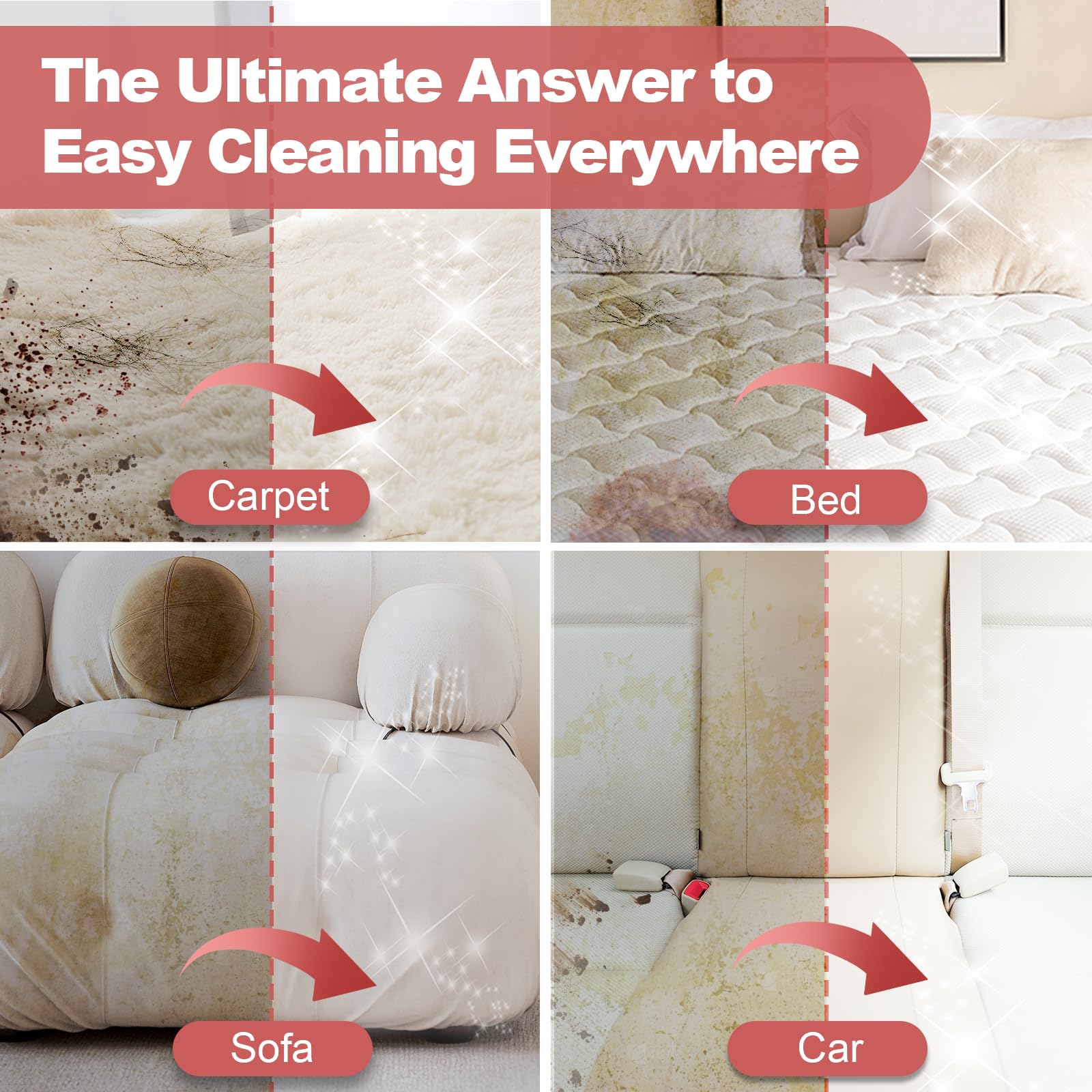 MUJERBAY® 12KPa Portable Carpet Cleaner | Powerful Spot & Stain Remover for Couch, Stairs, Car Upholstery & Pet Messes | 1.18