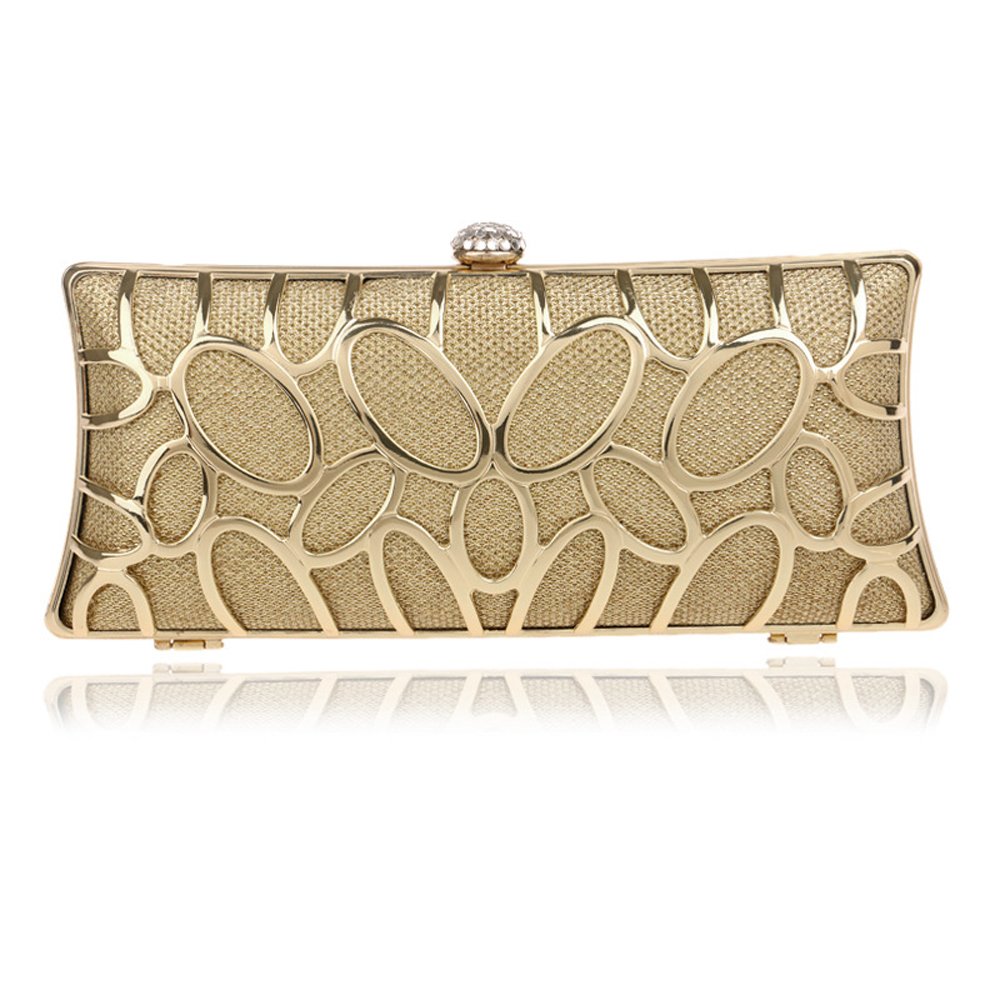 Elegant Crystal Evening Clutch Bag for Women - Designer Metal Hollow Water Cube Purse with Handle in Gold | Perfect for Weddings, Parties & Formal Events