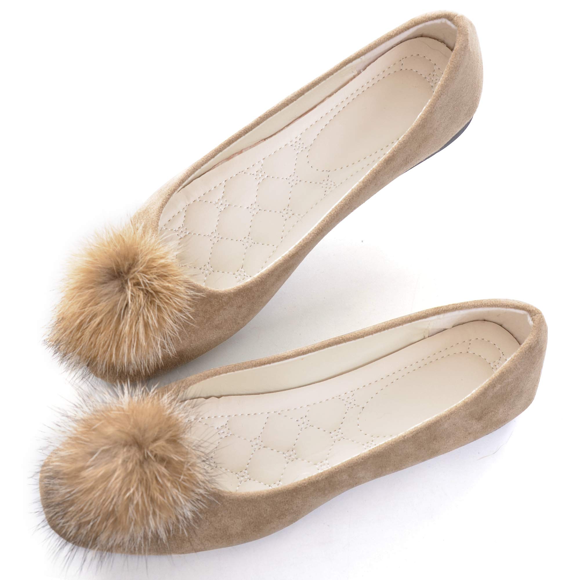 Women's Comfortable Ballet Flats with Pom Pom - Solid Color Slip-On Casual Shoes for Walking, Work & Everyday Wear