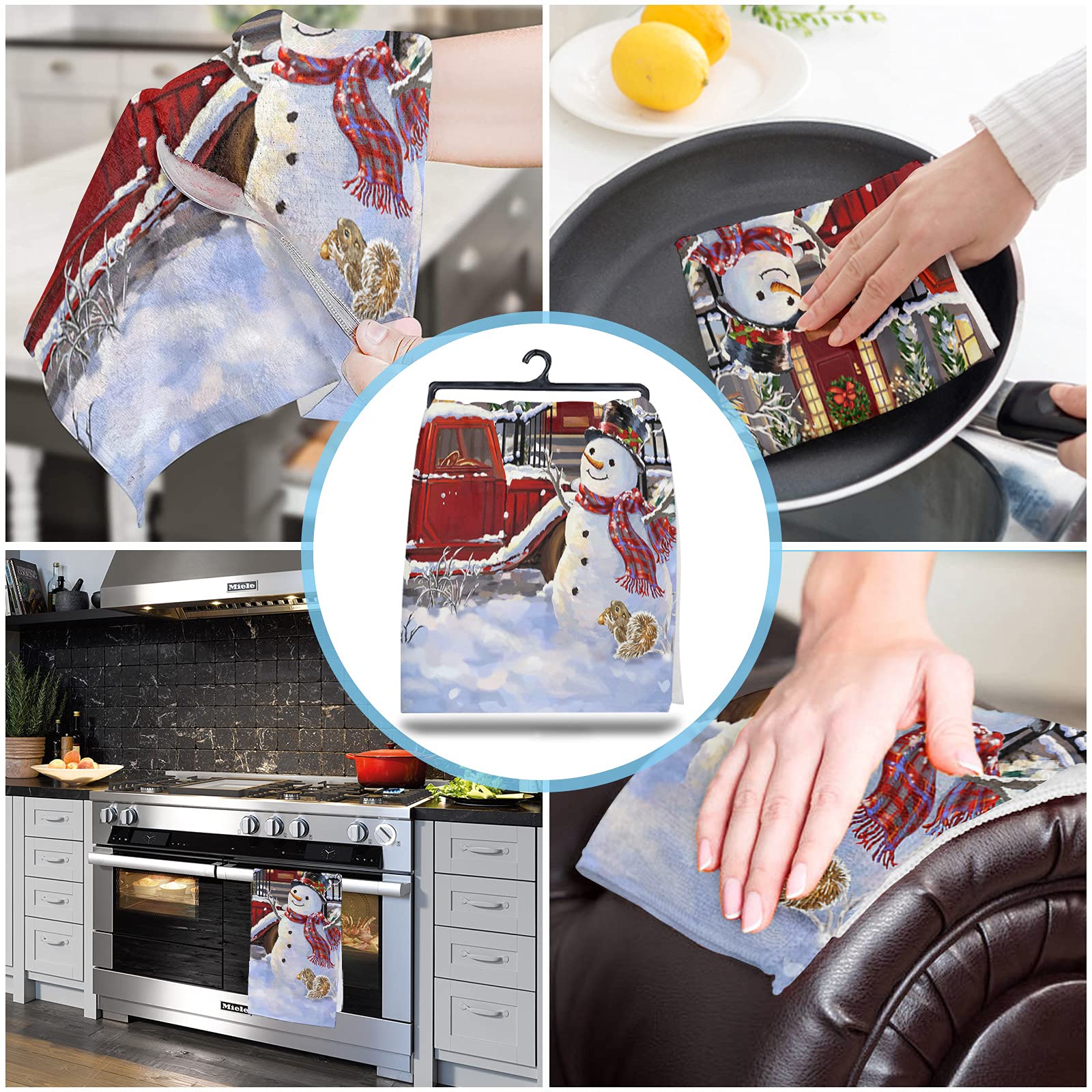 Premium Microfiber Kitchen Towels Set of 2 - Super Absorbent & Reusable Dish Towels (18x28 Inch) - Christmas Truck Xmas Tree Farm Snowman Design - Perfect for Holiday Kitchen Decor, Dish Drying, Bar Cleaning & Tea Towel Use