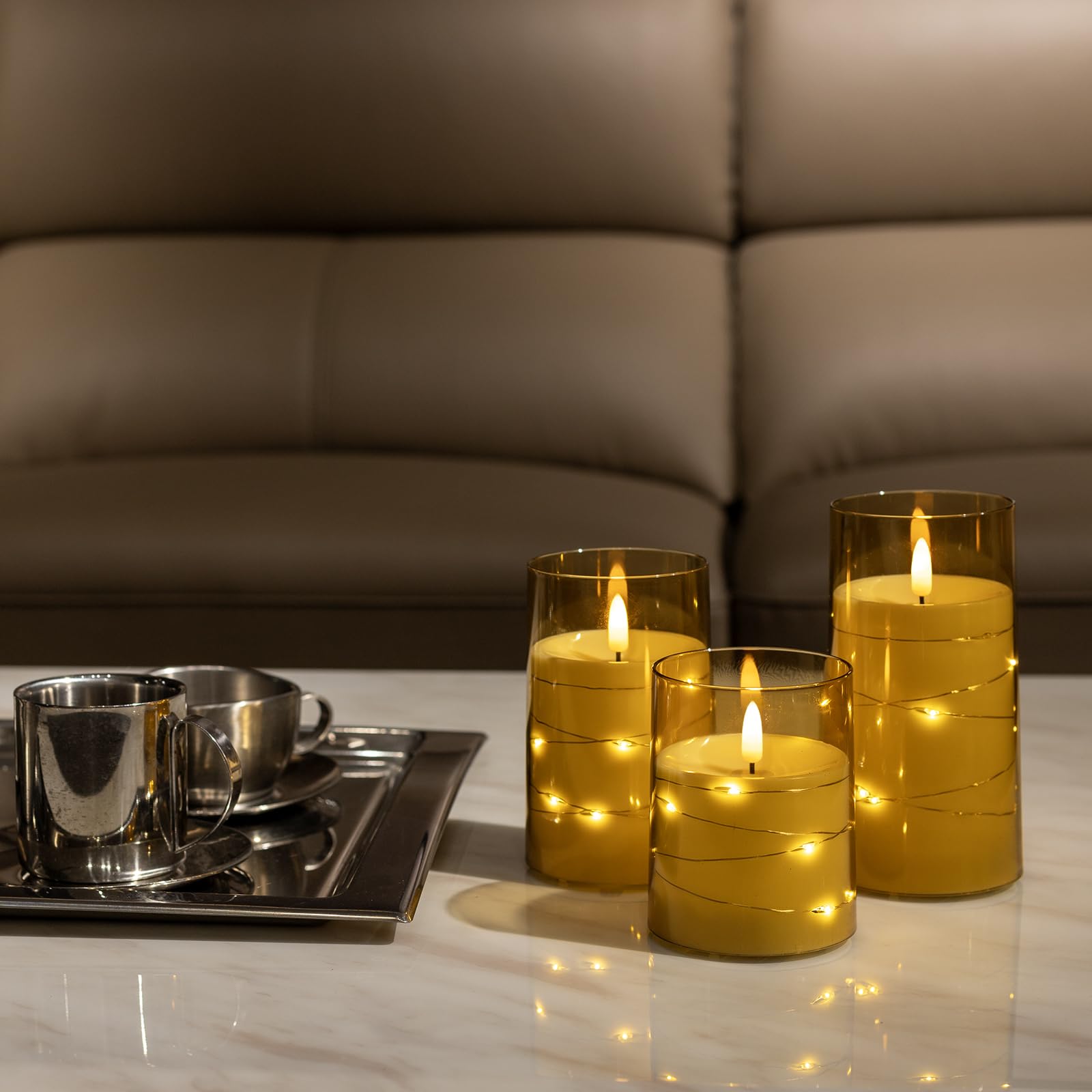 Flameless LED Candles with Remote & Timer - Battery Operated Flickering Candles for Romantic Ambiance, Halloween Decor - Durable Acrylic Shell with Embedded Star String - Perfect for Weddings, Dinner Parties & Relaxation