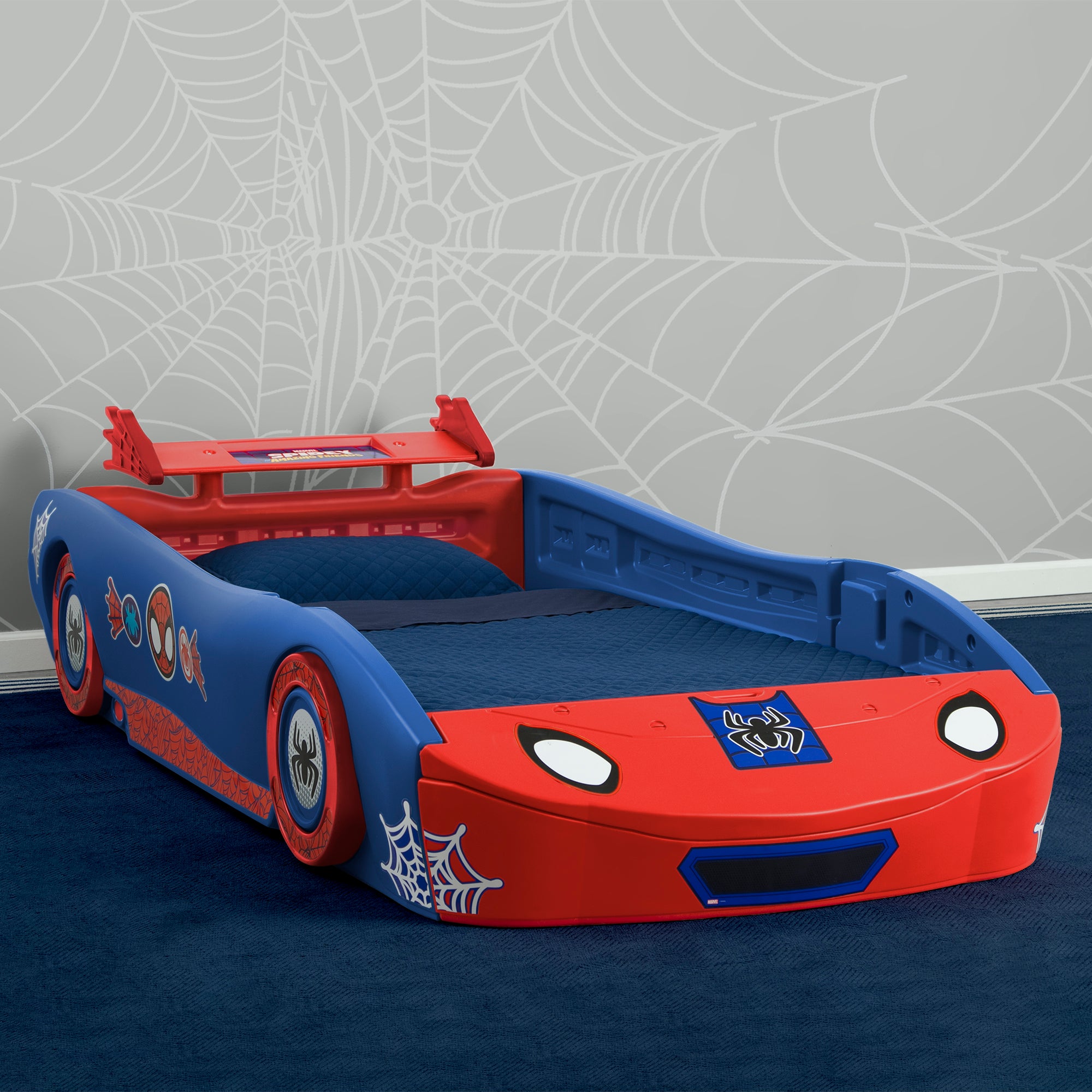 Spidey and His Amazing Friends Web Crawler Race Car Twin Bed Set - Superhero Themed Kids Room Decor for Boys & Girls - Perfect for Birthday Gifts and Marvel Bedroom Makeover