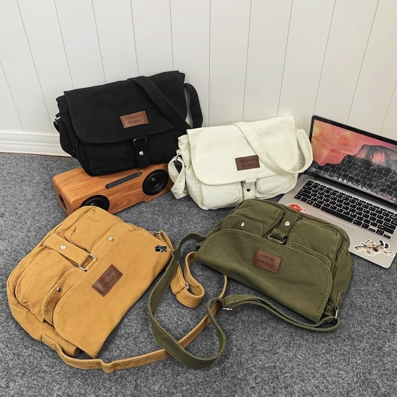 Vintage Canvas Messenger Bag Crossbody Bag for Women & Men - Grunge Y2K Style Retro Shoulder Bag - Perfect for School, Travel & Everyday Use