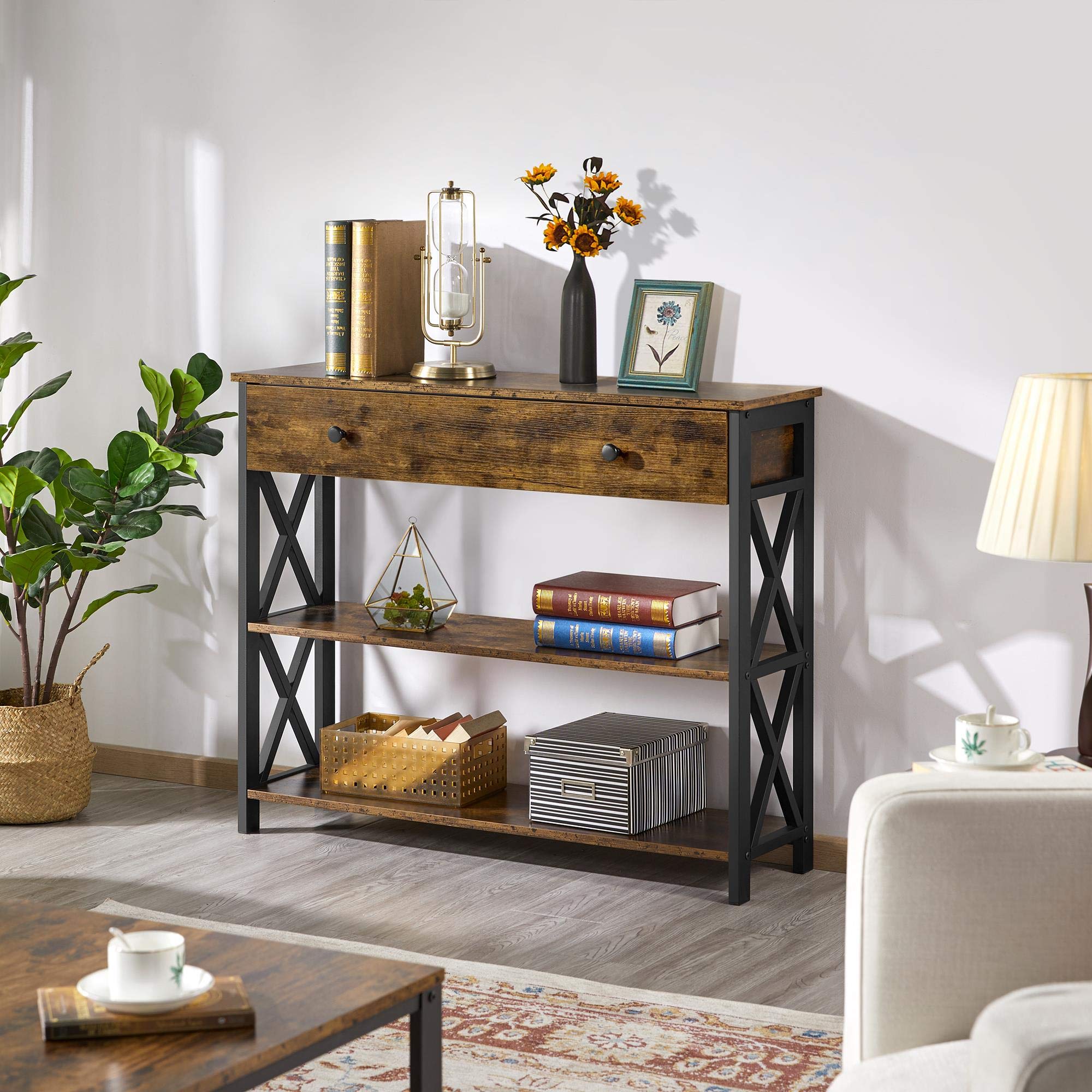 Yaheetech 45 Inch TV Stand with Storage Shelves & Drawer, Rustic Brown Entertainment Center for Living Room - Perfect for TVs, Gaming Consoles & Media Storage