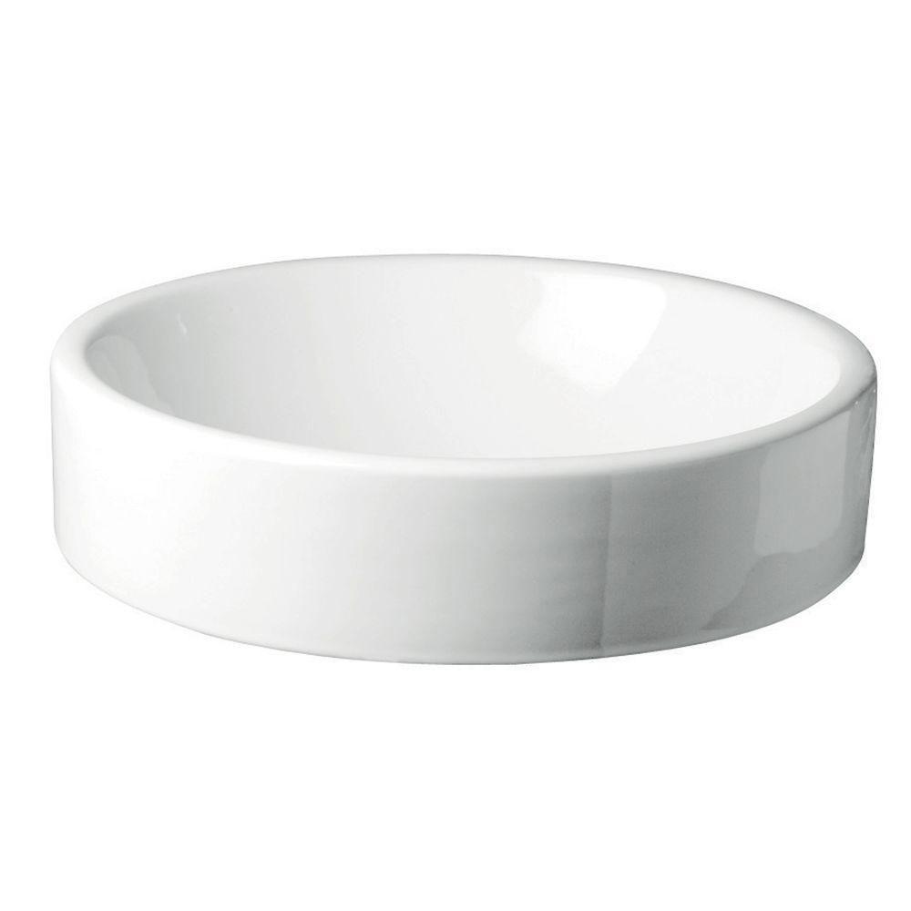 Decolav 1426 CWH White Round Vitreous China Semi-Recessed Vessel Sink - Modern Bathroom Vanity Top for Powder Room & Master Bath Installation
