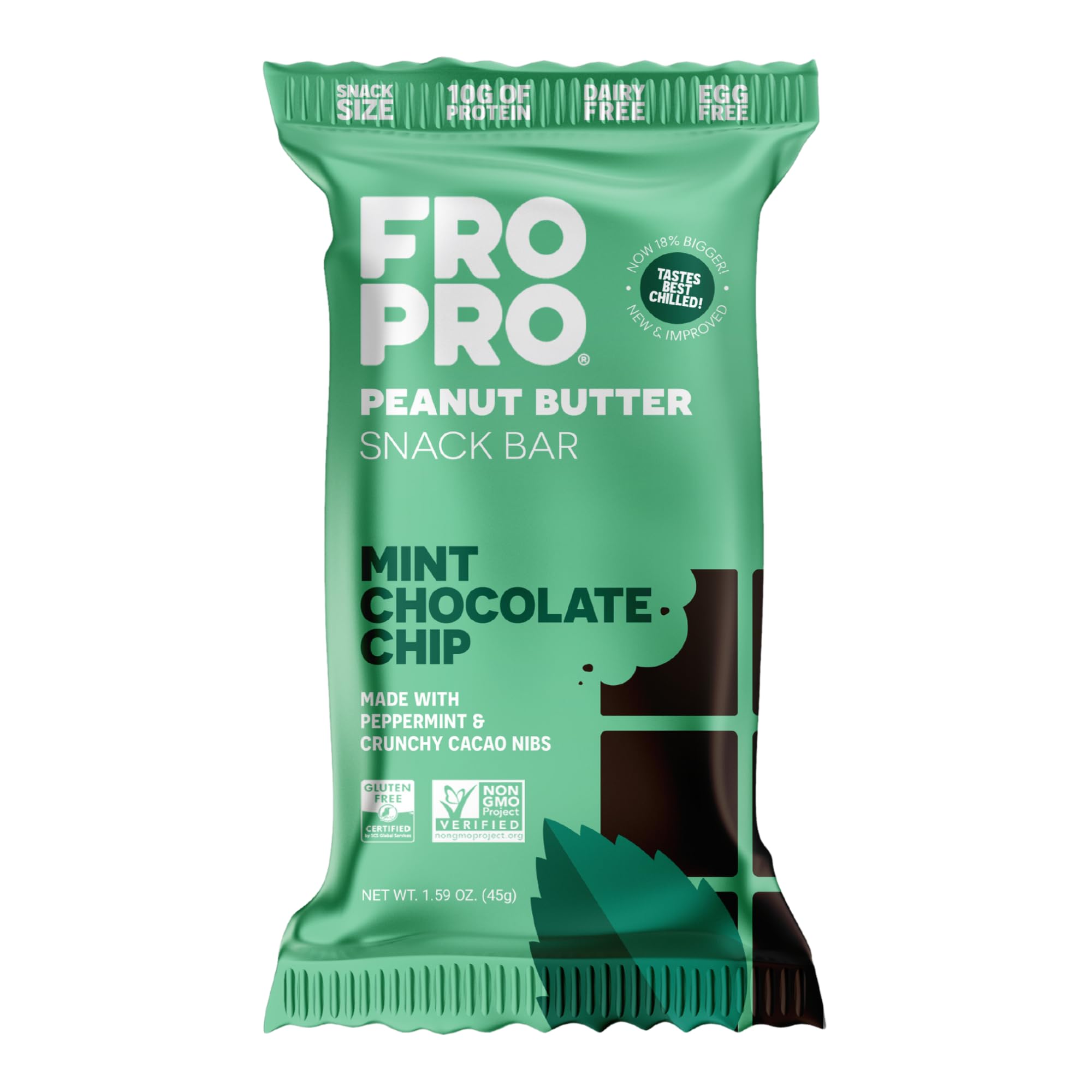 FROPRO Plant Based Protein Snack Bars - Vegan, Gluten Free, Dairy Free, Soy Free, Low Calorie High Protein Energy Bars | Mint Chocolate Flavor, 24 Count Pack | Perfect for Post-Workout Recovery, Healthy Snacking & On-the-Go Nutrition