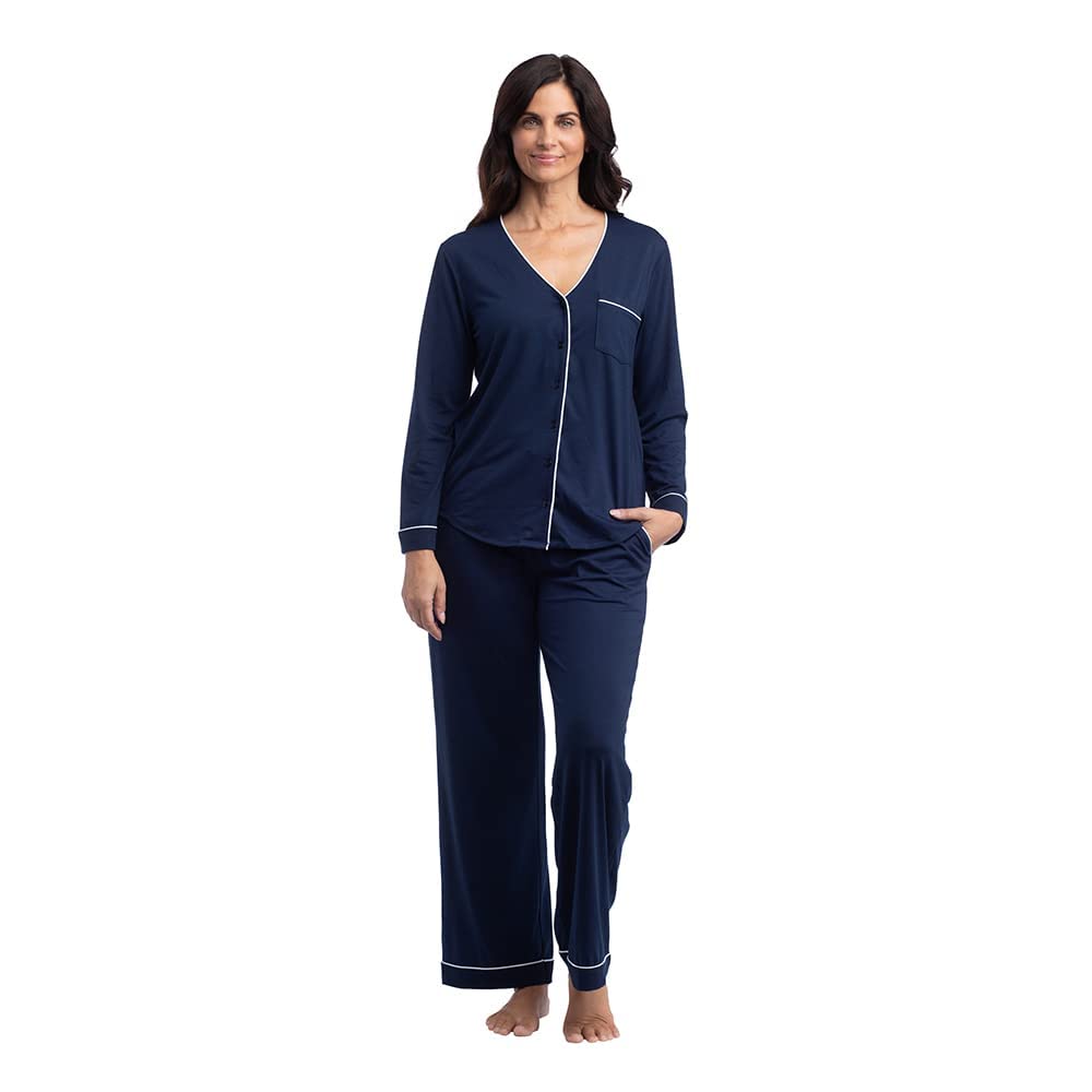 Softies Piper - Ultra-Soft Long Sleeve Ankle Pajama Set with Contrast Piping | Lightweight Loungewear for Women | Perfect for Sleepwear, Relaxing at Home & Cozy Nights