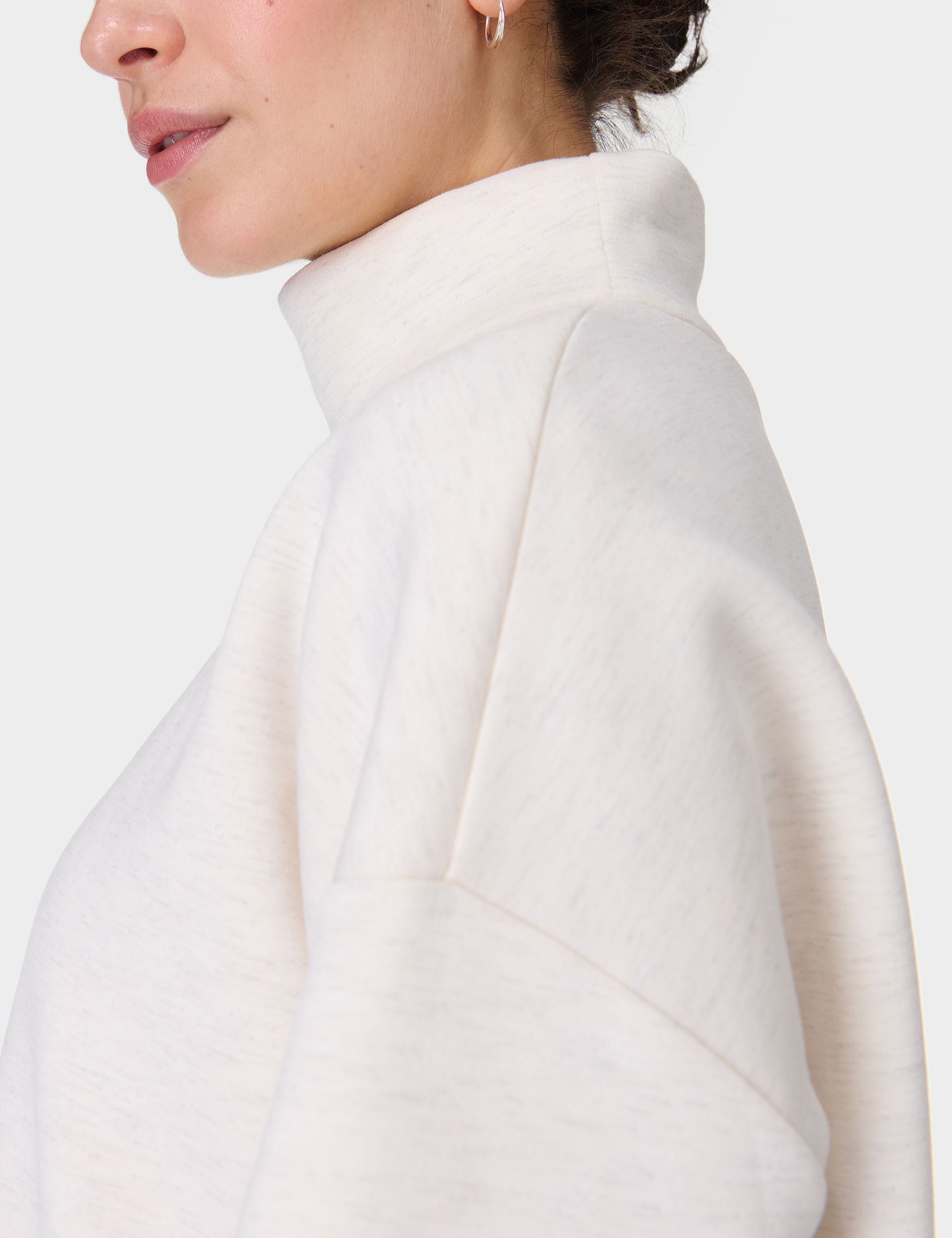 Cozy Wind Down Funnel Neck Sweatshirt - Soft White Marl Pullover for Women | Perfect for Relaxing at Home, Lounging & Casual Outfits
