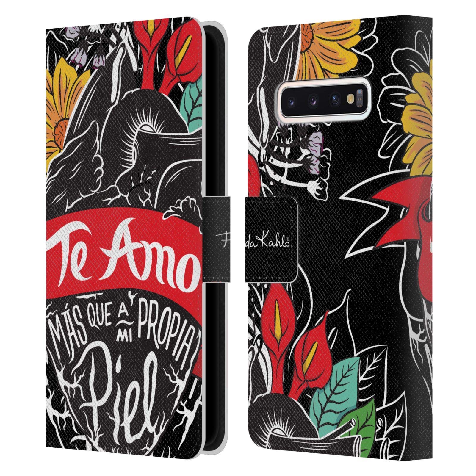 Frida Kahlo Heart Typography Leather Wallet Case for Samsung Galaxy S10 - Official Licensed Head Case Designs - Perfect for Daily Use, Travel & Gift Giving