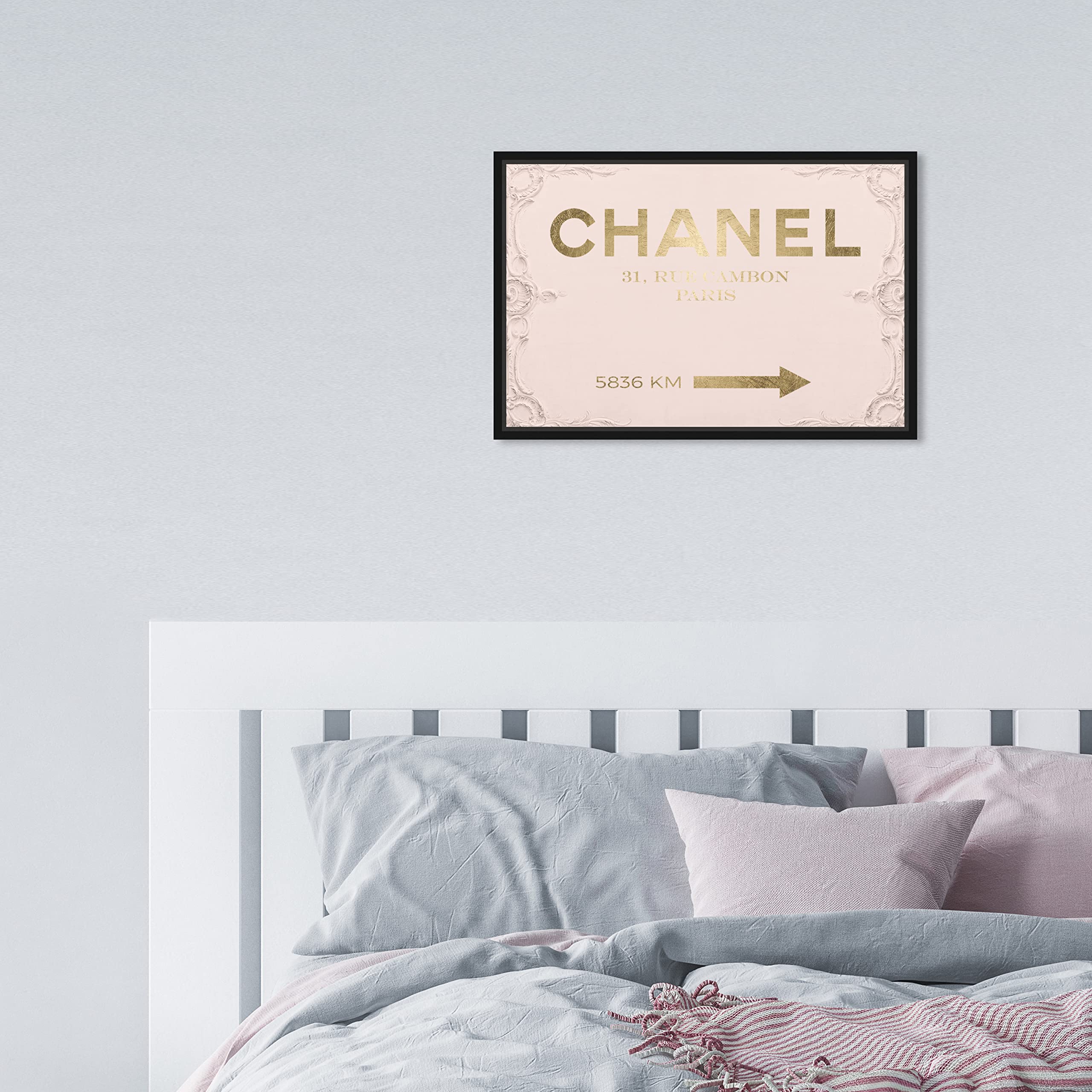 Oliver Gal Artist Co. Fashion & Glam Modern Black Frame Canvas Wall Art - Rococo Gold Blush Home Decor (15x10 Inches) for Living Room, Bedroom & Bathroom | Elegant Pink & Gold Fashion-Themed Wall Art for Women's Dressing Room, Salon or Luxury Apartment Decor