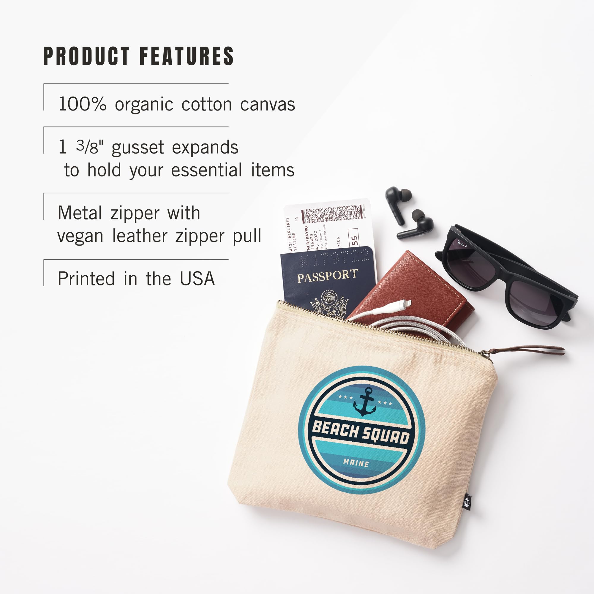 **Lantern Press Maine Beach Squad 100% Cotton Zipper Pouch - Waterproof Travel Organizer, Cosmetic Bag, Toiletry Case - Perfect for Beach Trips, Camping & Daily Essentials Storage**