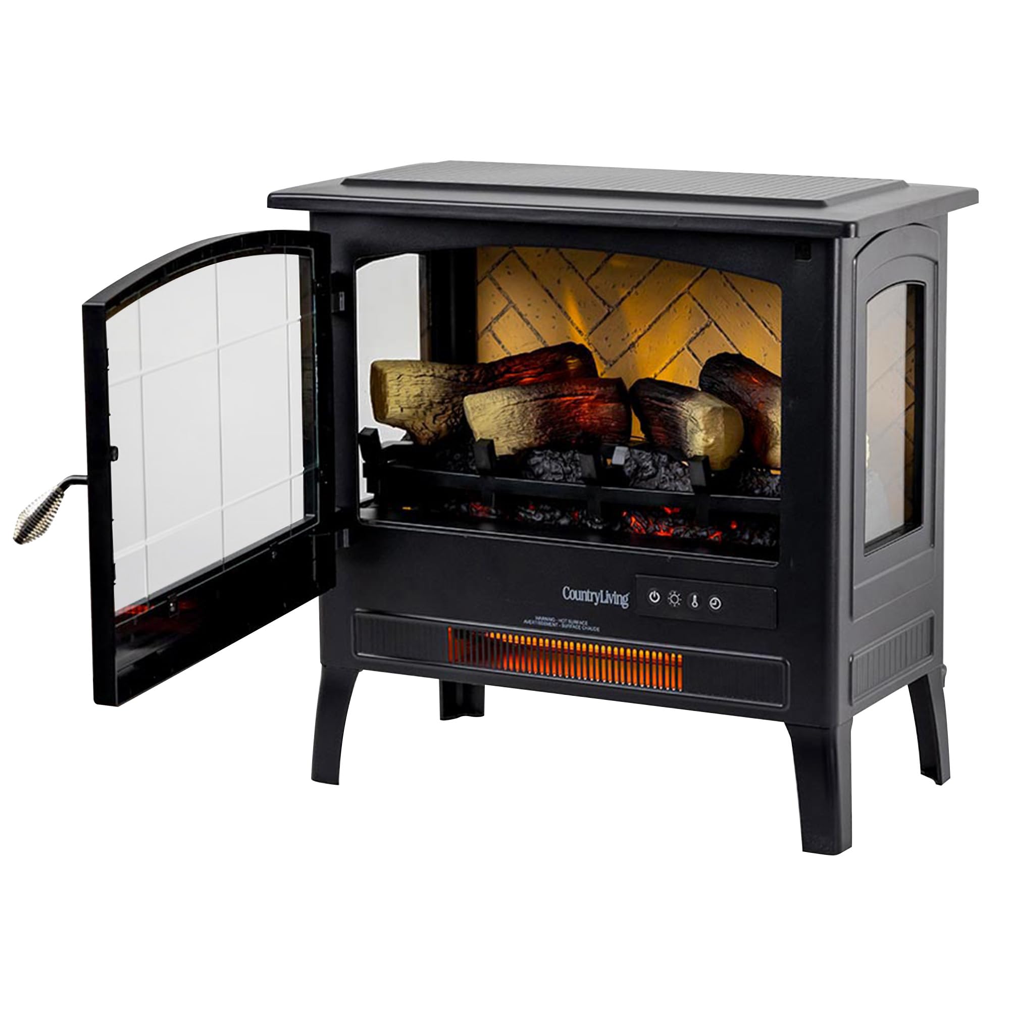 Black Infrared Freestanding Electric Fireplace Stove Heater - Remote Control, Adjustable Flame Colors, Metal Design with Faux Wood Logs | Supplemental Zone Heating for Living Room, Bedroom & Office