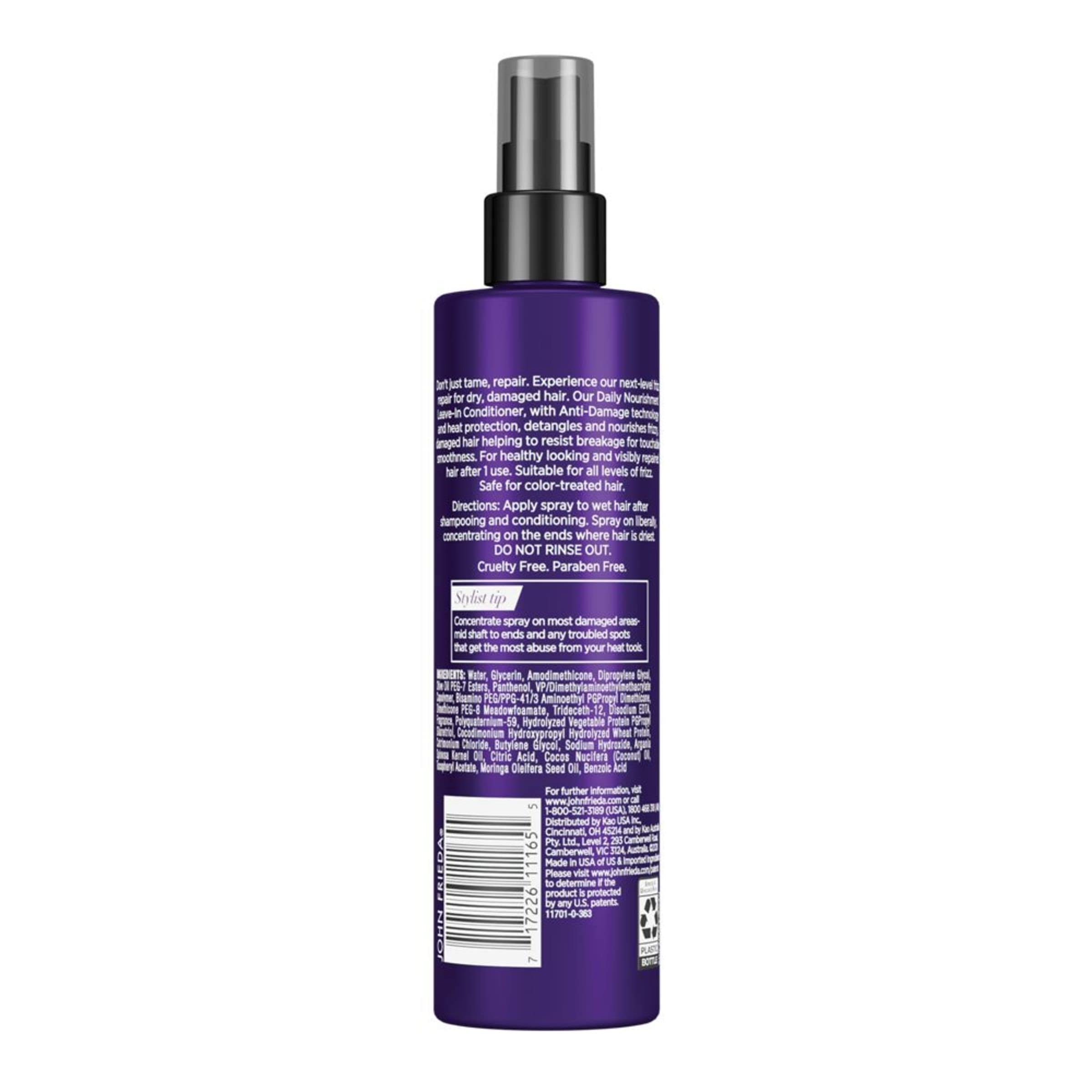 John Frieda Frizz Ease Daily Nourishment Leave-In Conditioner for Frizzy & Damaged Hair - Detangles, Reduces Breakage, Heat Protection with Vitamins A, C, E & Green Tea Extract - 8 Oz (Pack of 2) - Perfect for Daily Hair Care & Styling Protection