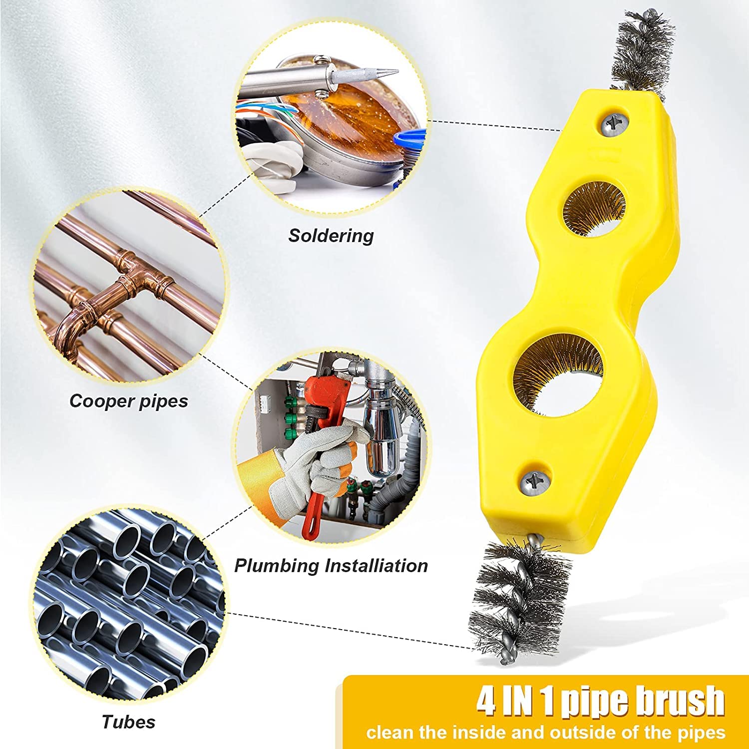 4 in 1 Copper Pipe Cleaning Brush Kit - 10 Pack Heavy Duty Plumbing Brush for Removing Rust, Corrosion & Debris from Copper Pipes - Essential Tool for Plumbing Installation, Soldering & Brazing (Perfect for Home Repairs, HVAC Maintenance & DIY Plumbing Projects)