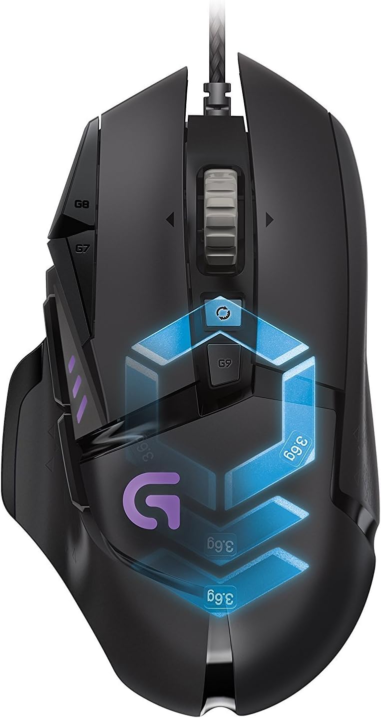 Logitech G502 Proteus Spectrum RGB Gaming Mouse - 12,000 DPI Adjustable, 11 Programmable Buttons, Customizable Weights (5x3.6g) - Perfect for FPS, MMO & Esports Gaming - PC & Mac Compatible