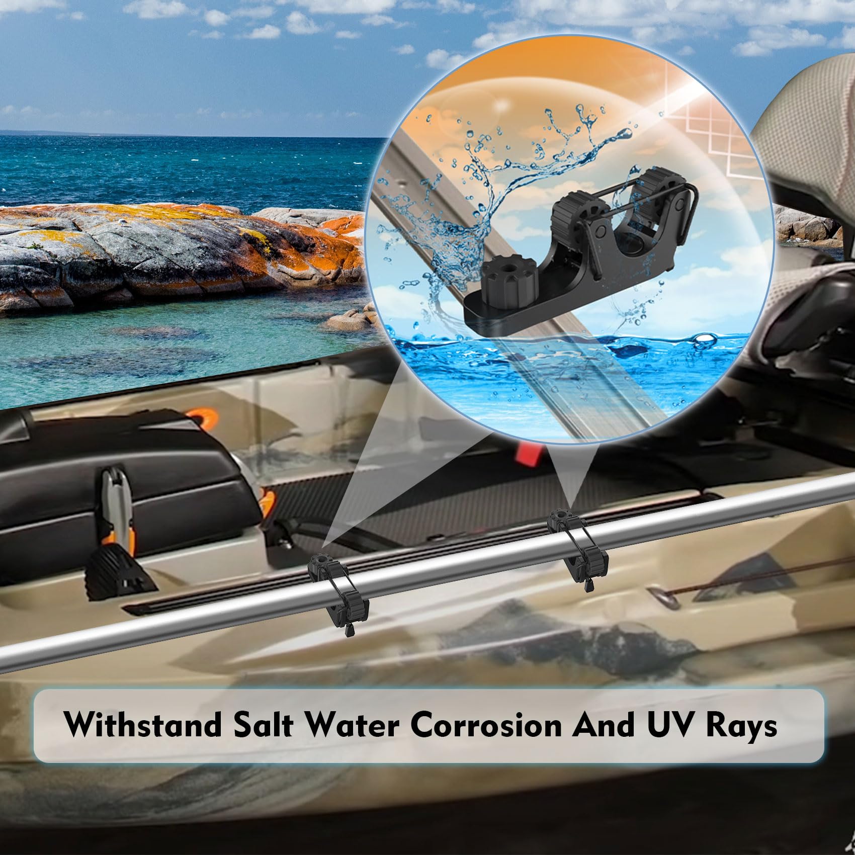 2-Piece Extendable Kayak Paddle Holder - Kayak Track Mount Accessories for Standard Paddles & Oars - Durable Kayak Rail Accessories for Fishing Kayaks | Perfect for Kayak Fishing, Paddle Storage & Water Sports